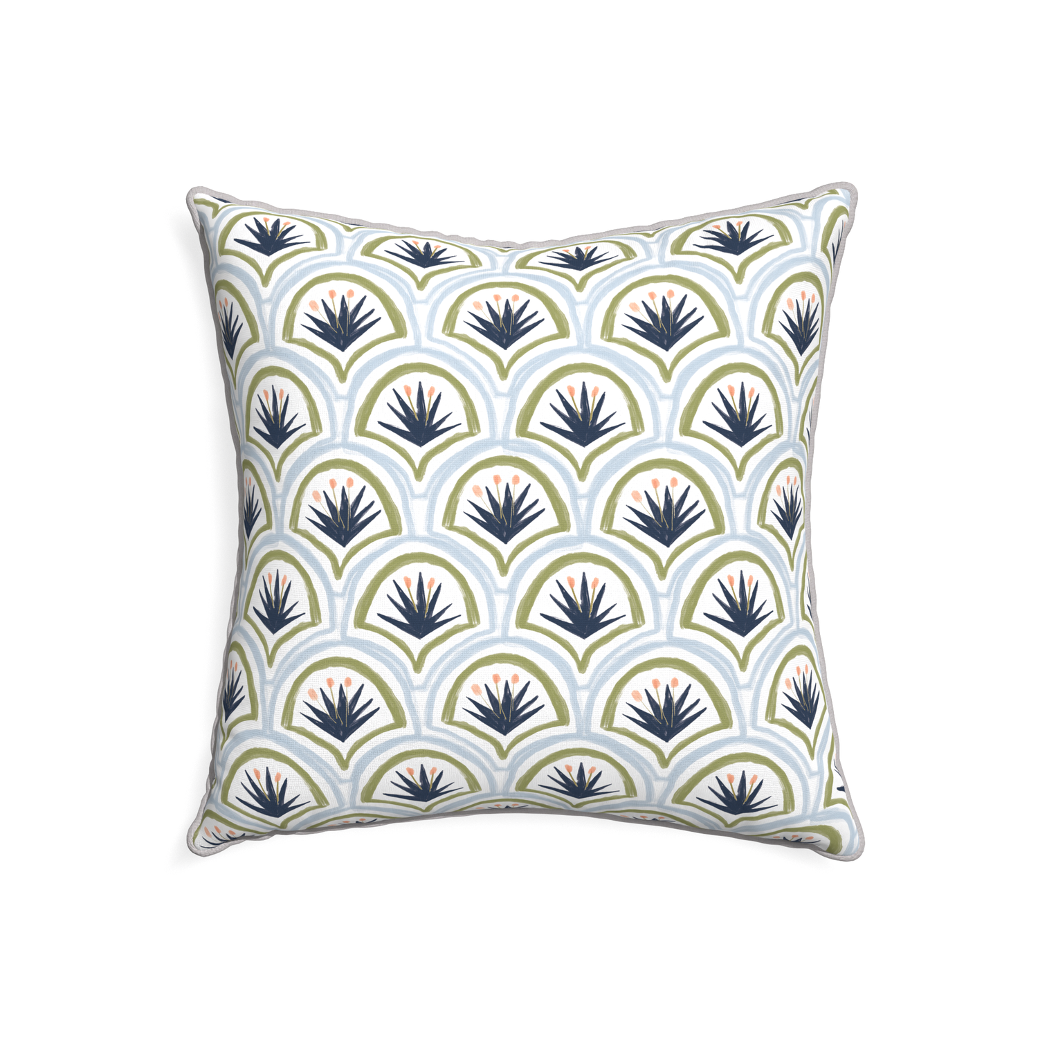 22-square thatcher midnight custom art deco palm patternpillow with pebble piping on white background