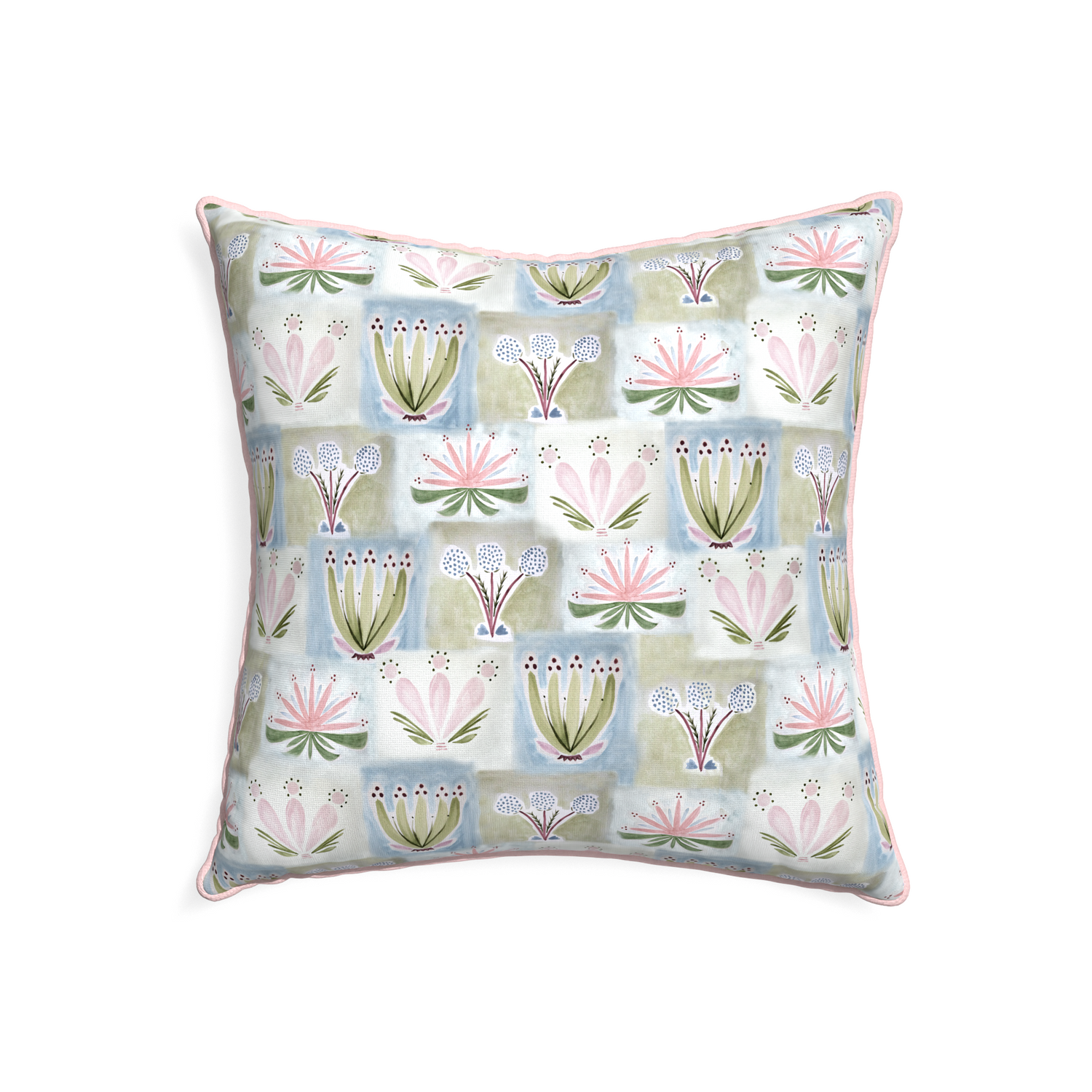 22-square harper custom hand-painted floralpillow with petal piping on white background