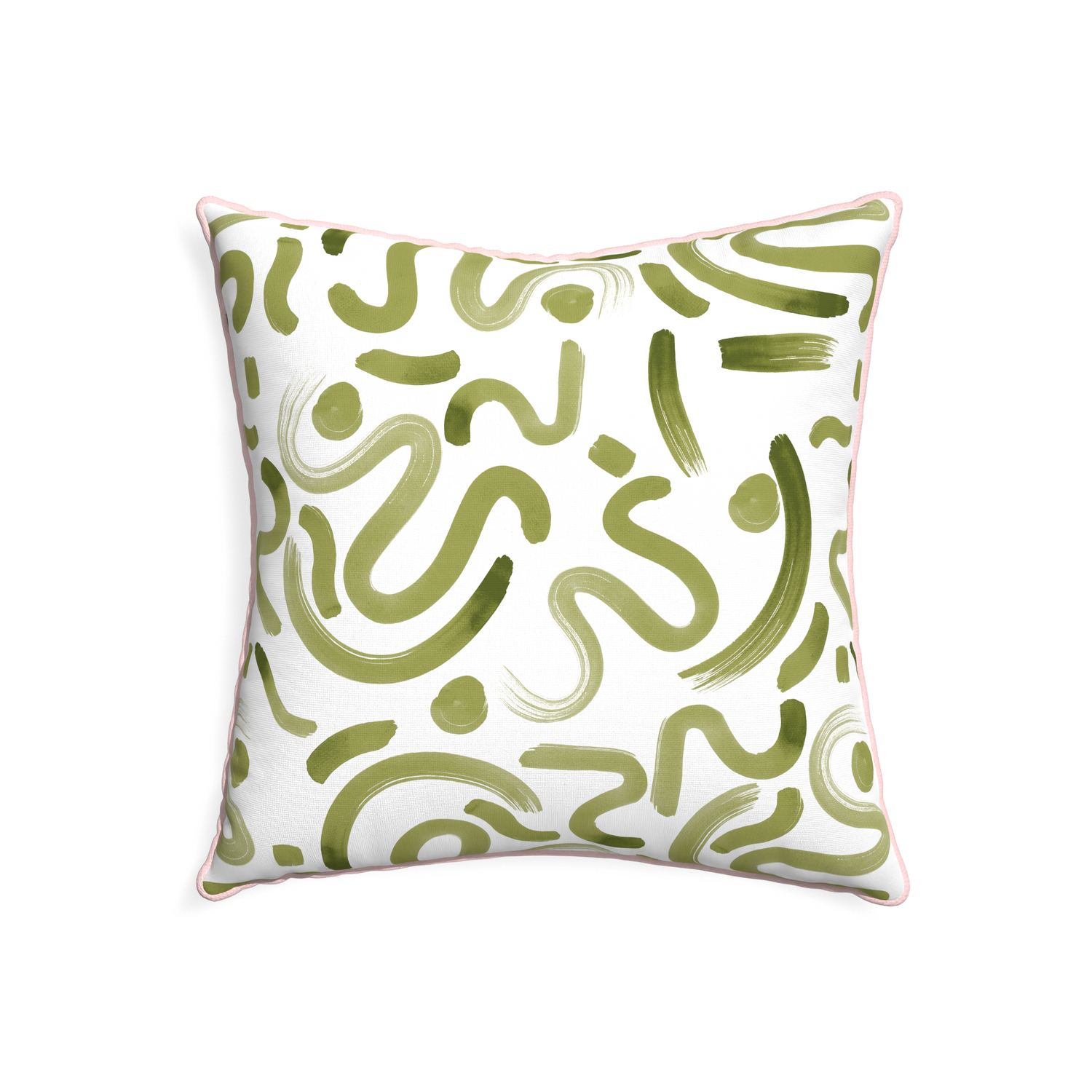 22-square hockney moss custom moss greenpillow with petal piping on white background