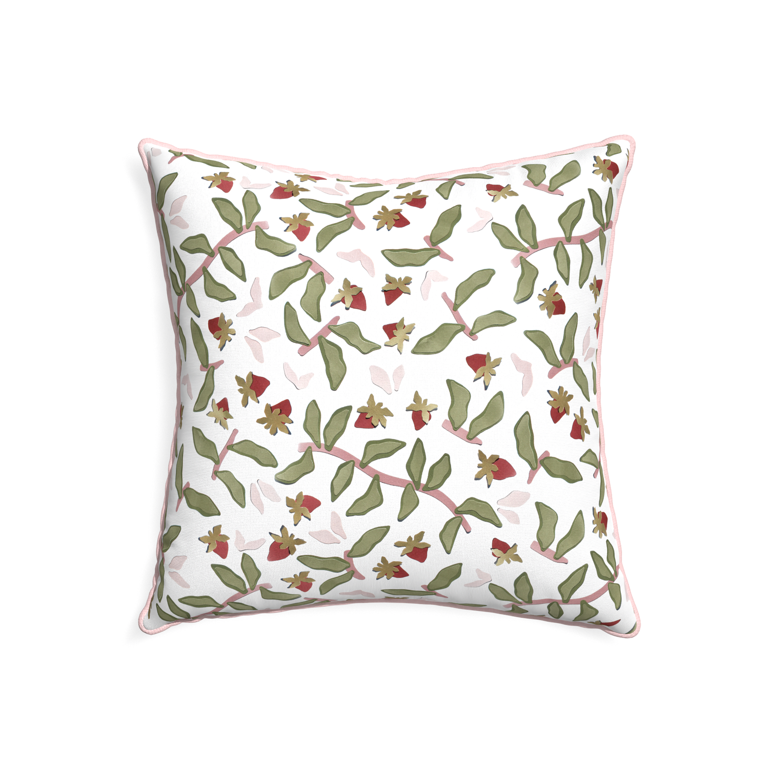 22-square nellie custom strawberry & botanicalpillow with petal piping on white background