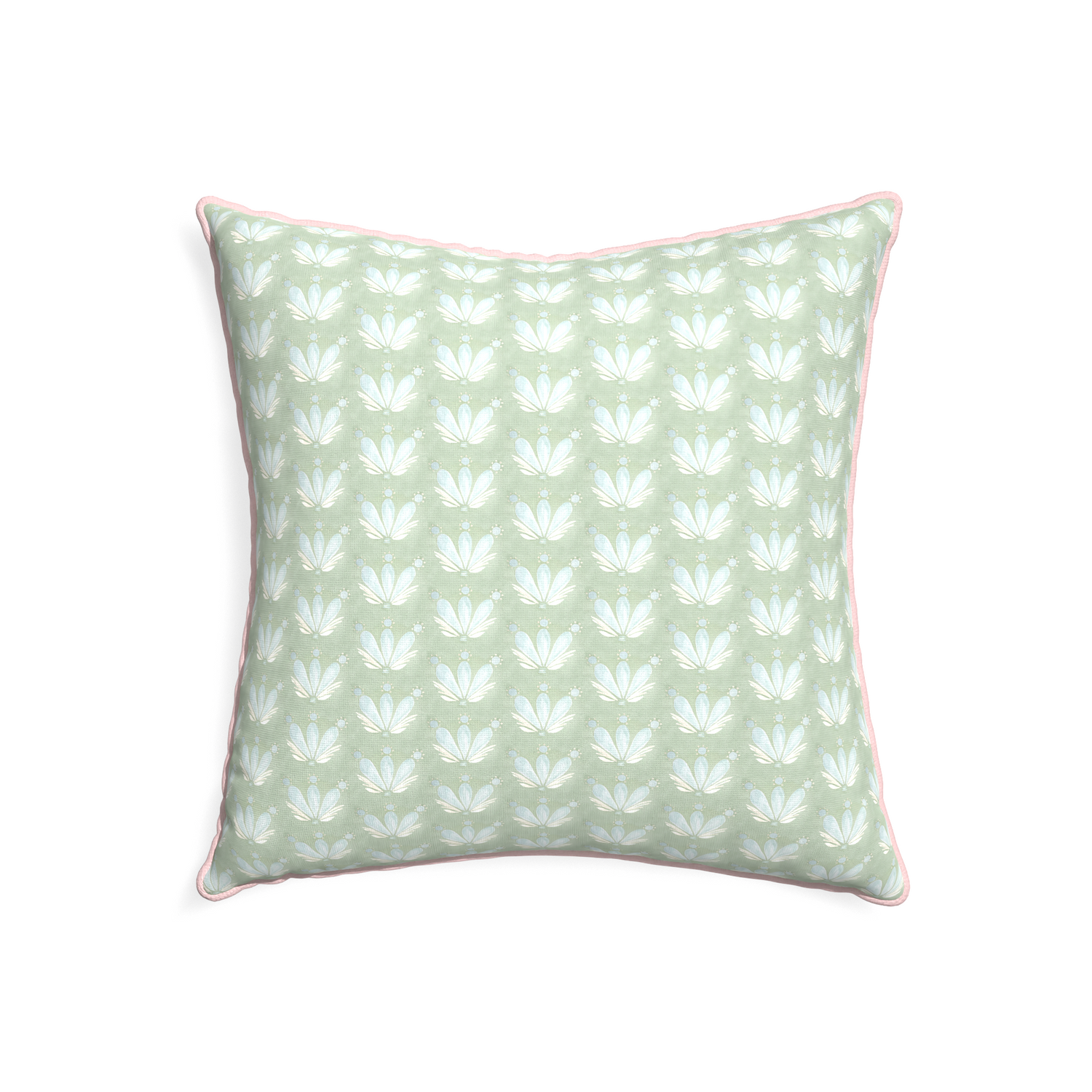 22-square serena sea salt custom blue & green floral drop repeatpillow with petal piping on white background