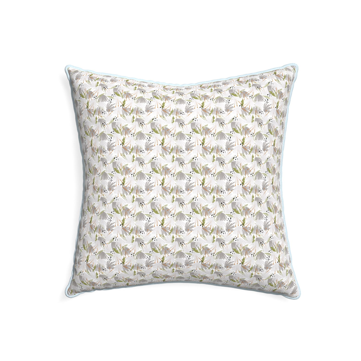 22-square eden grey custom grey floralpillow with powder piping on white background