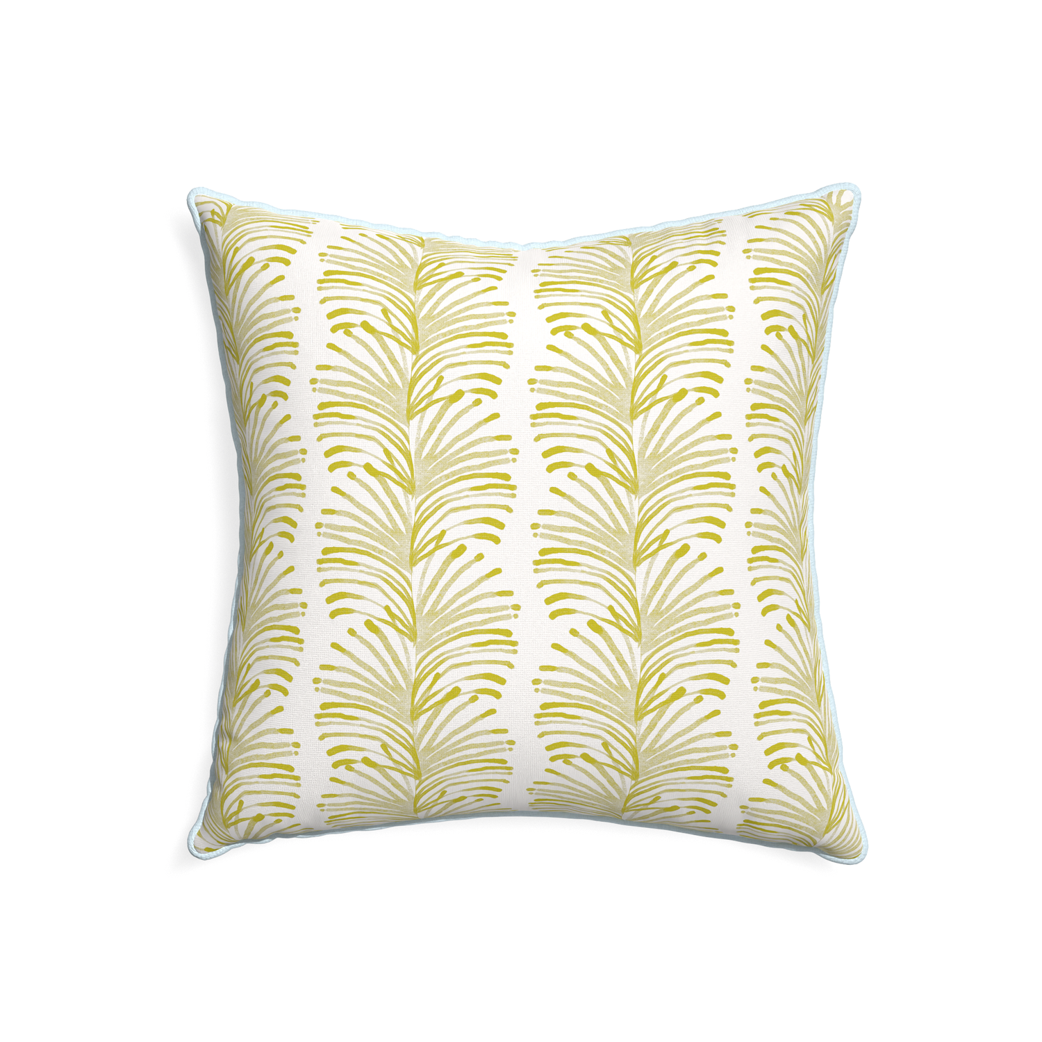 22-square emma chartreuse custom yellow stripe chartreusepillow with powder piping on white background