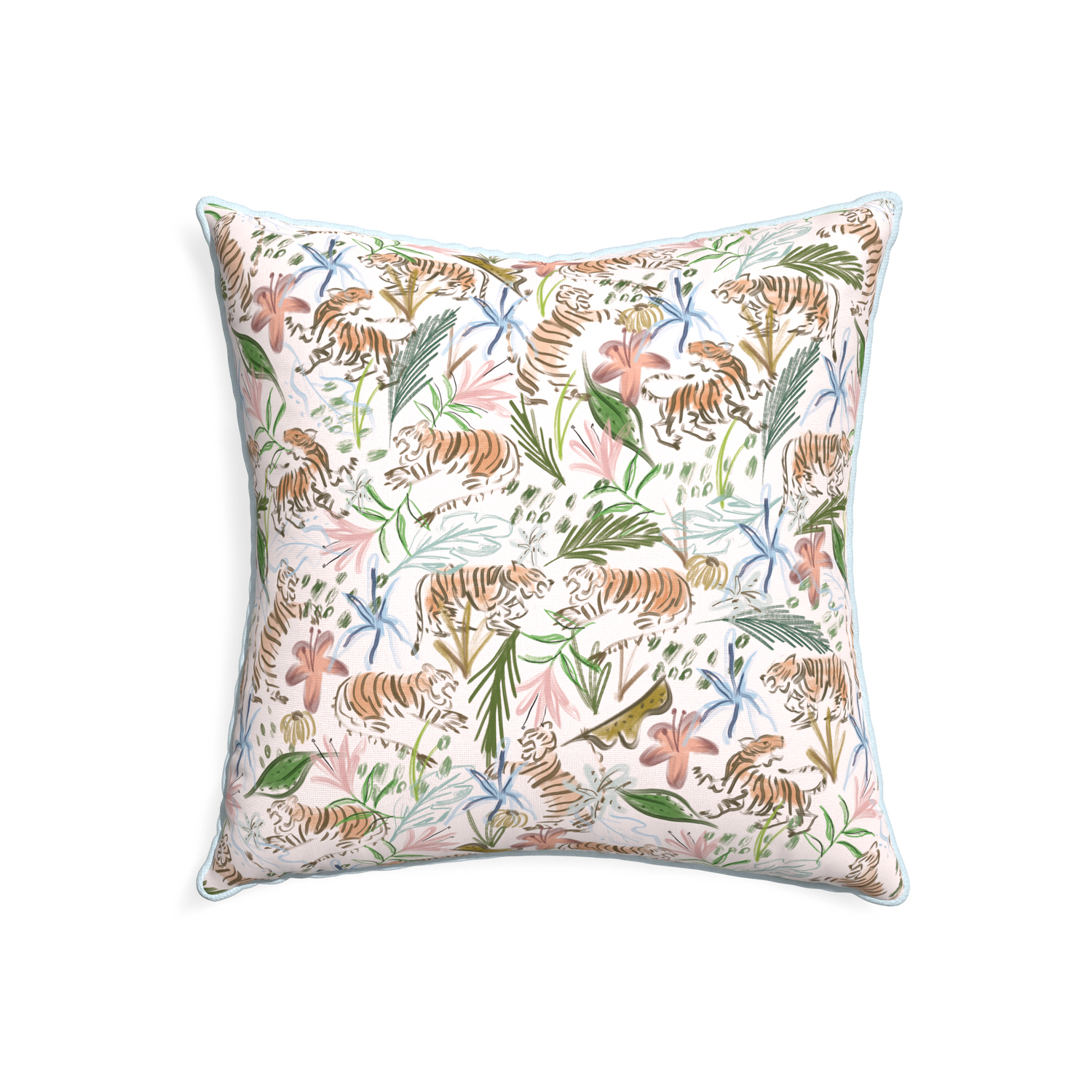 22-square frida pink custom pink chinoiserie tigerpillow with powder piping on white background