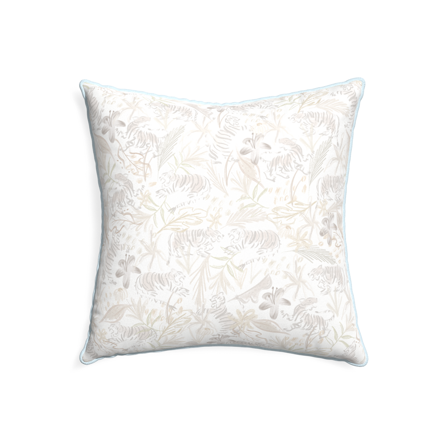 22-square frida sand custom beige chinoiserie tigerpillow with powder piping on white background