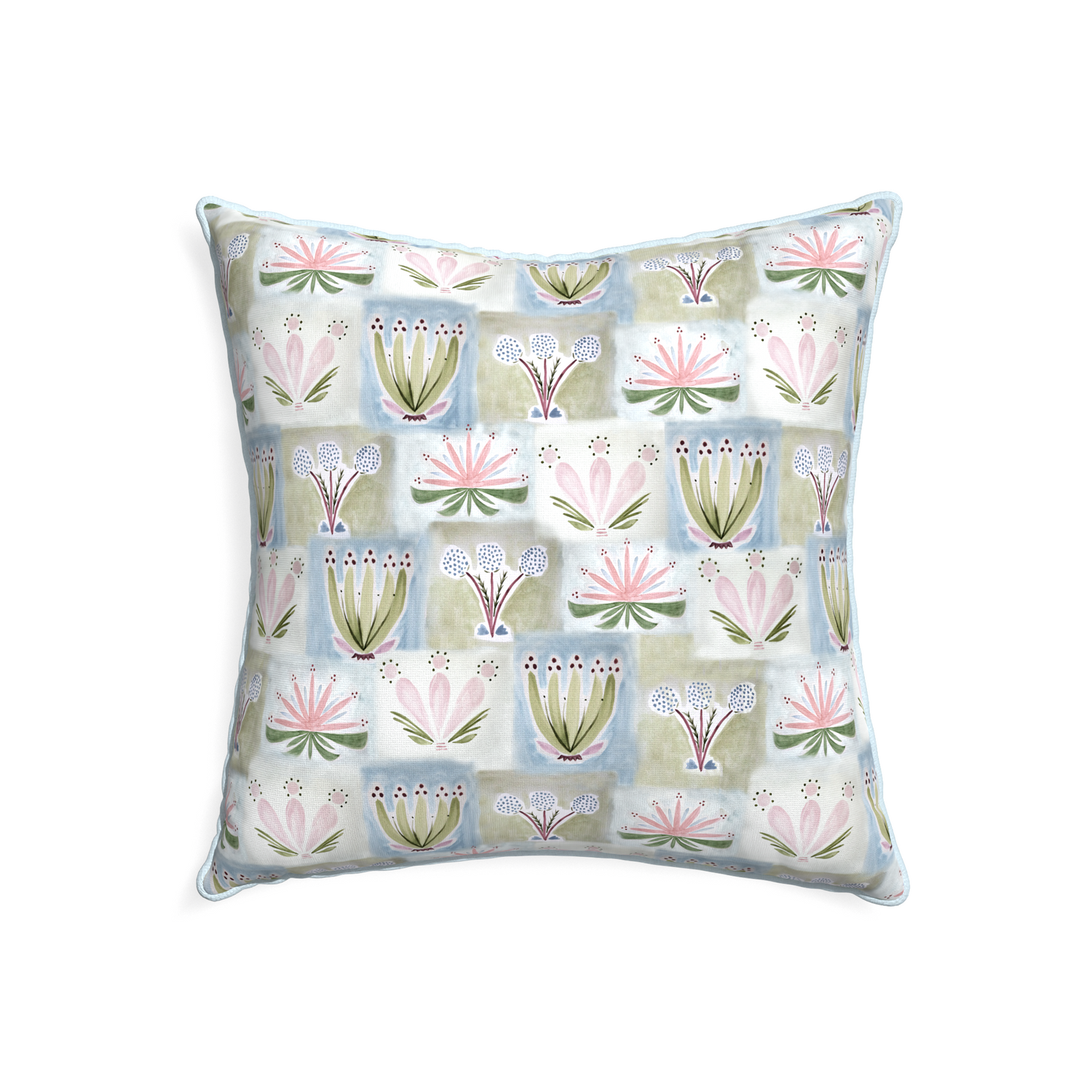 22-square harper custom hand-painted floralpillow with powder piping on white background