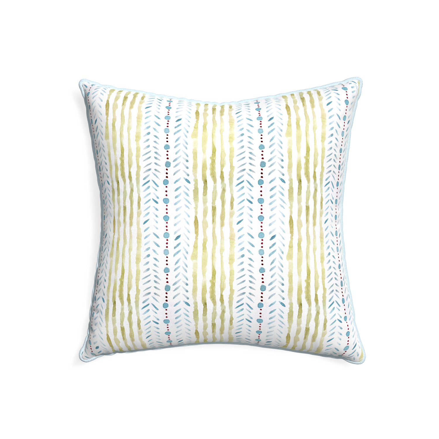 22-square julia custom blue & green stripedpillow with powder piping on white background
