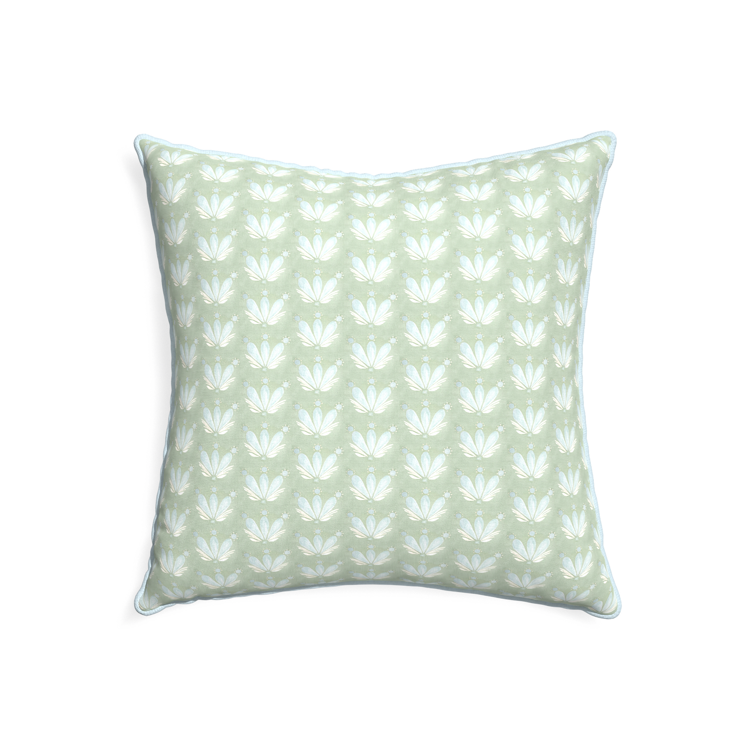 22-square serena sea salt custom blue & green floral drop repeatpillow with powder piping on white background