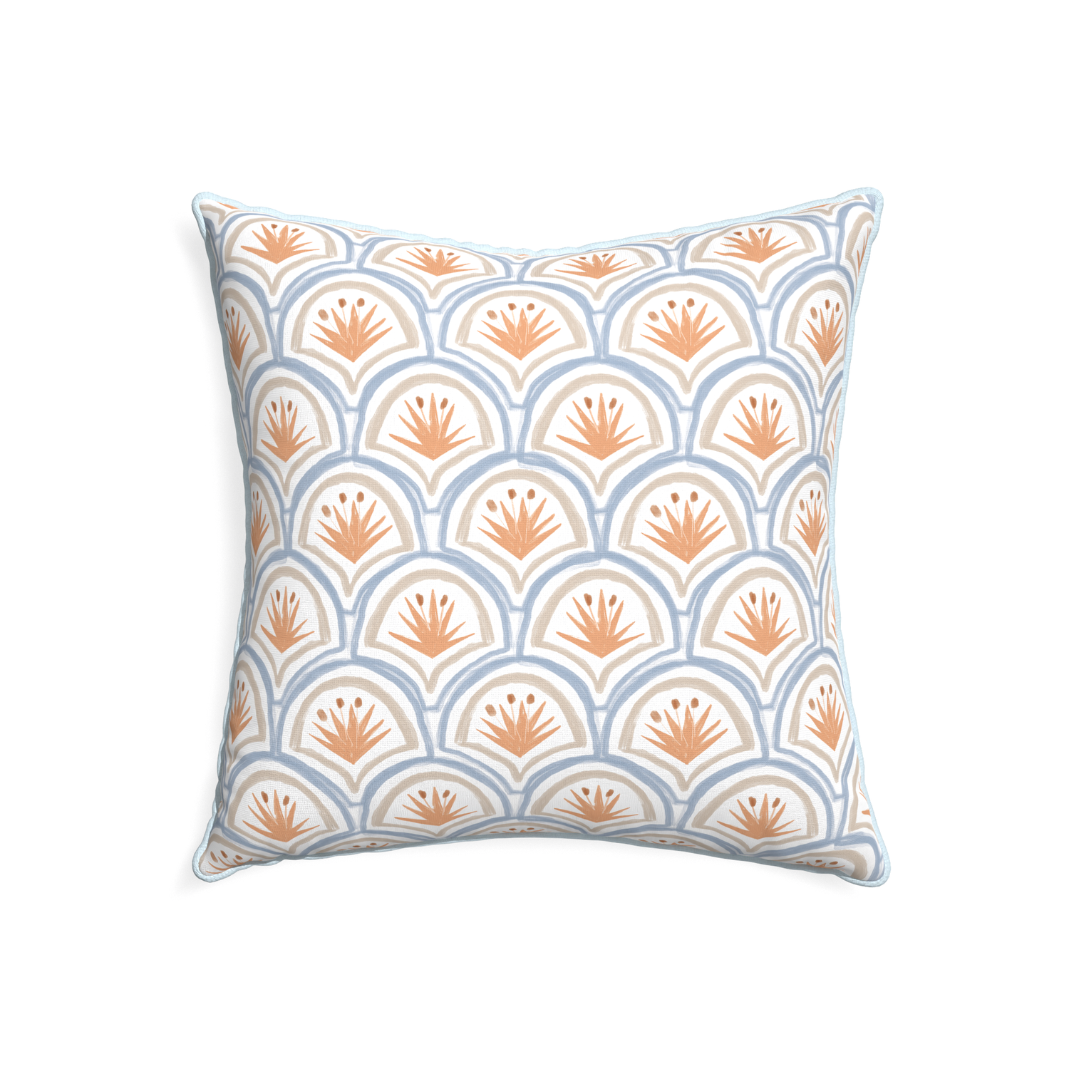 22-square thatcher apricot custom art deco palm patternpillow with powder piping on white background