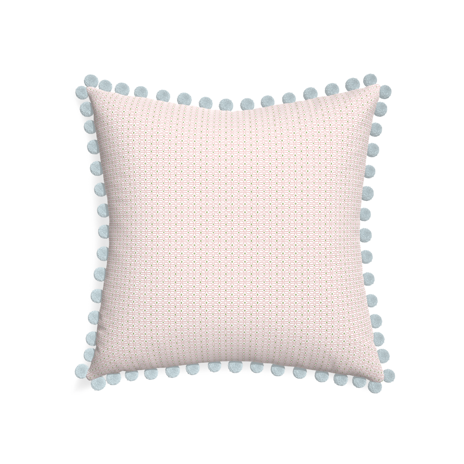 22-square loomi pink custom pink geometricpillow with powder pom pom on white background