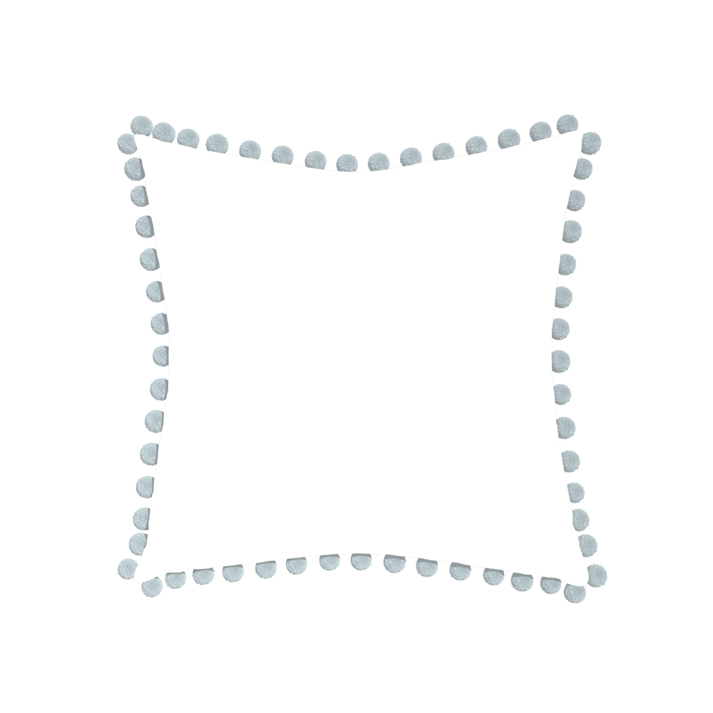 22-square ruby moss custom pillow with powder pom pom on white background