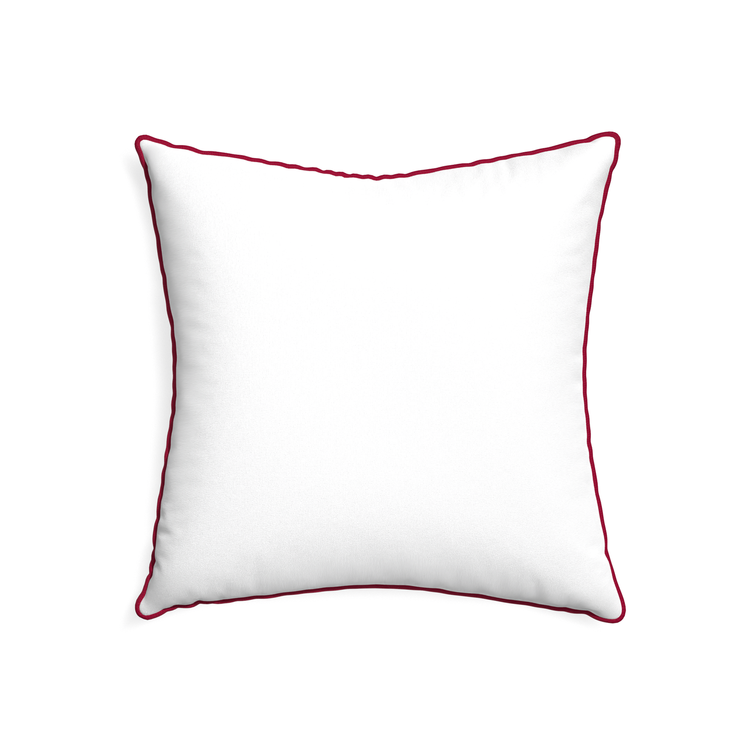 22-square snow custom white cottonpillow with raspberry piping on white background