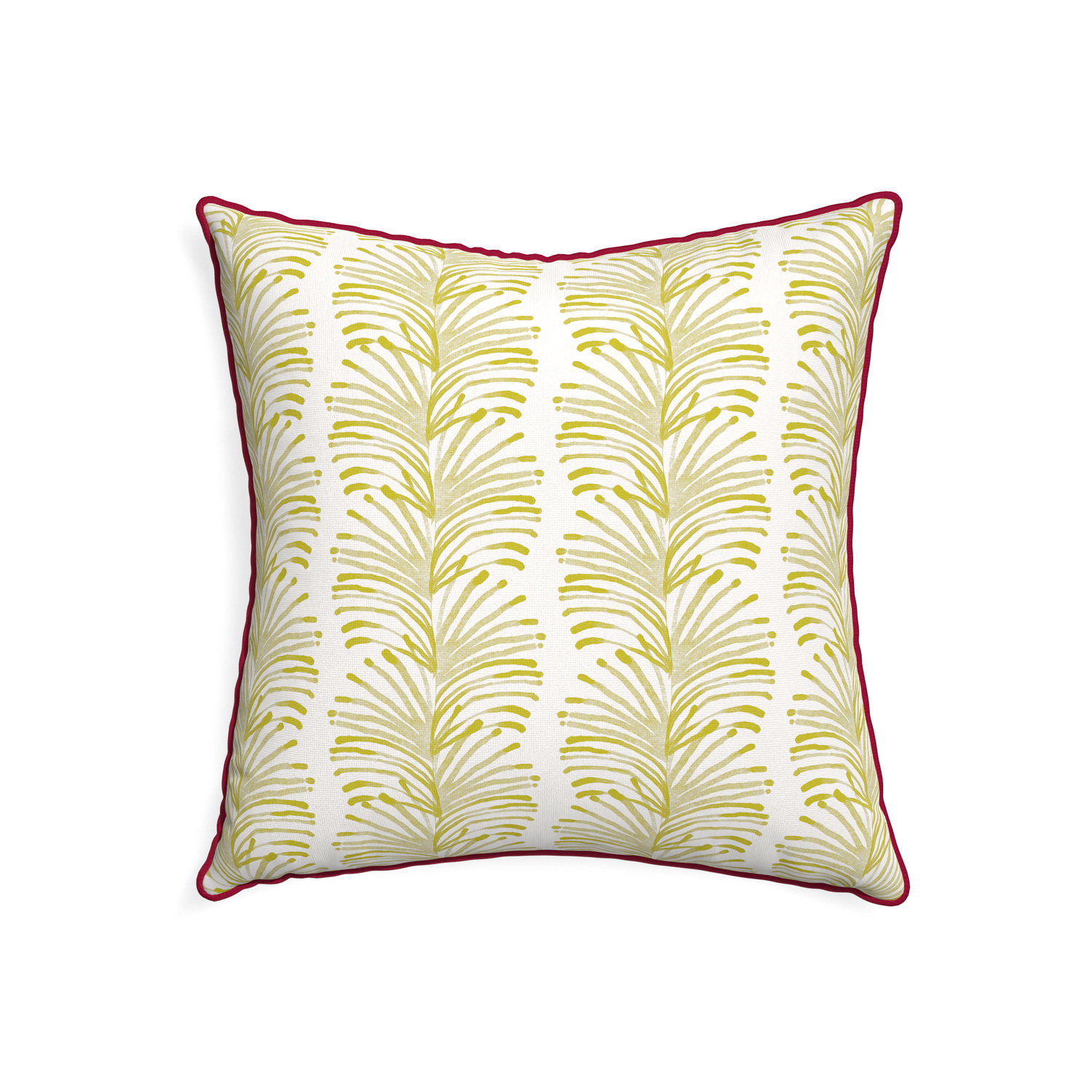22-square emma chartreuse custom yellow stripe chartreusepillow with raspberry piping on white background