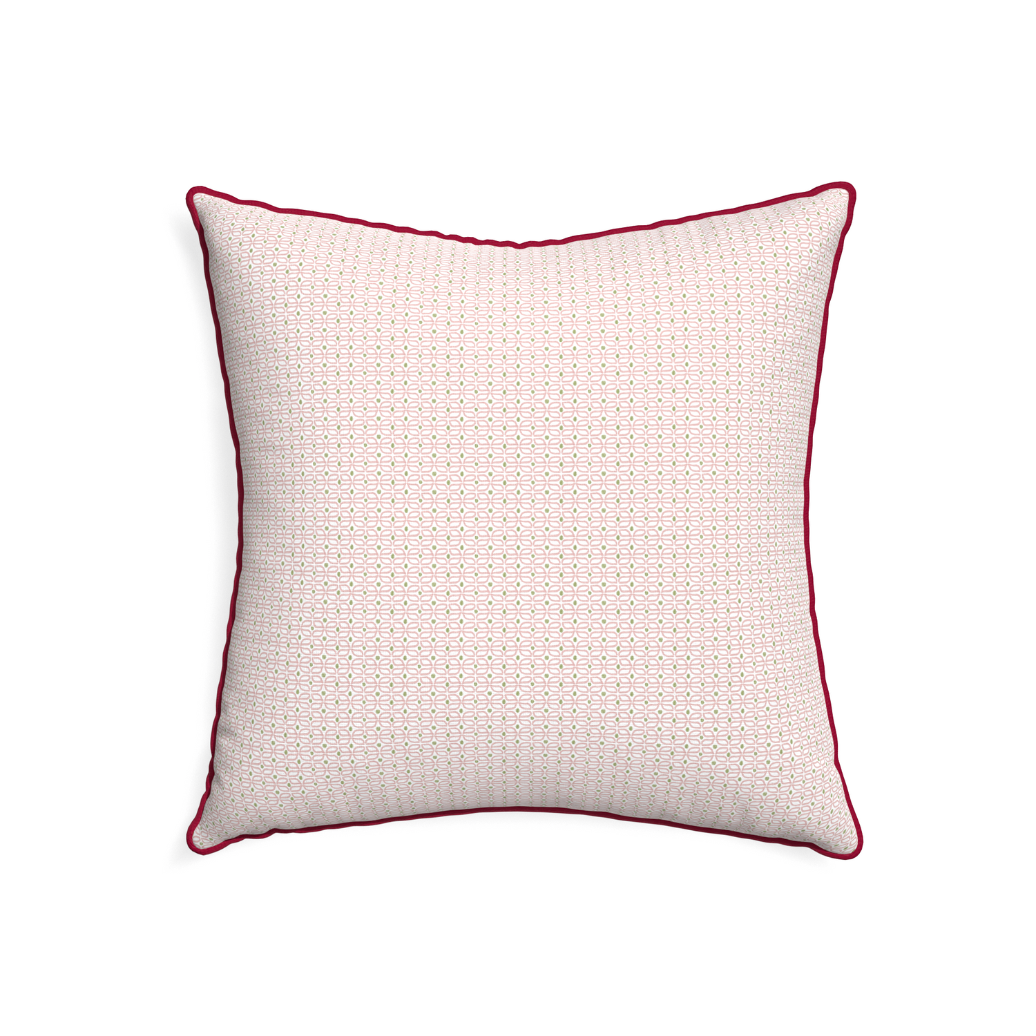 22-square loomi pink custom pink geometricpillow with raspberry piping on white background