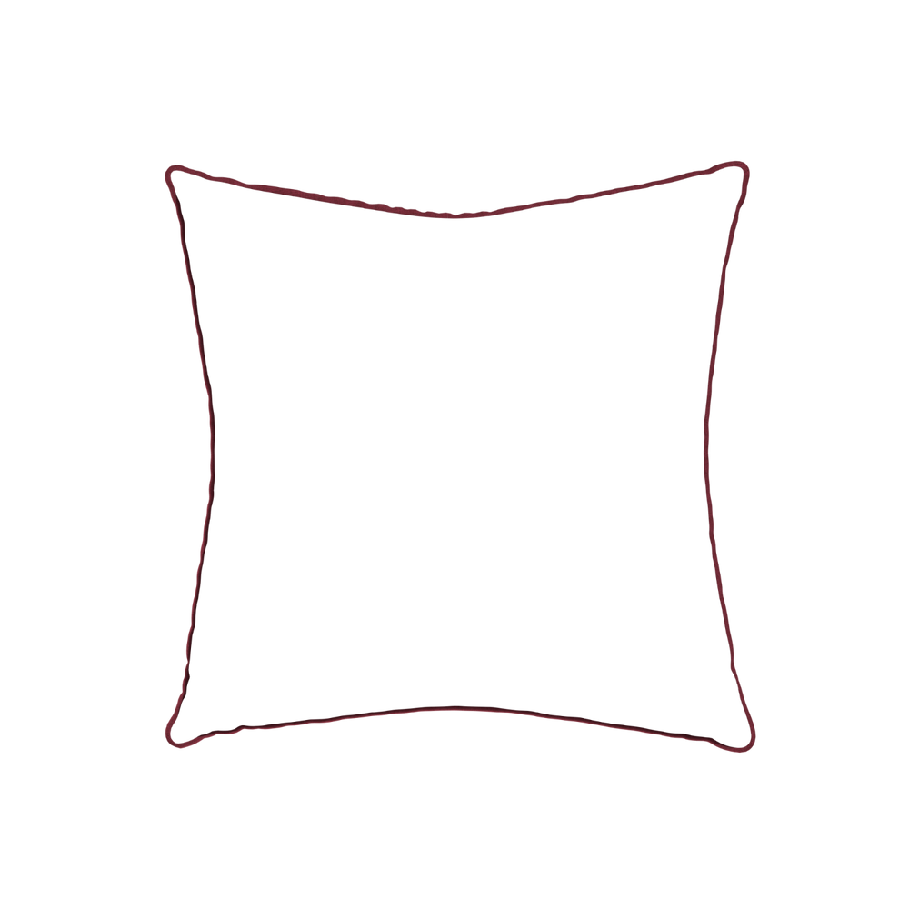 22-square gemma pear custom pillow with raspberry piping on white background