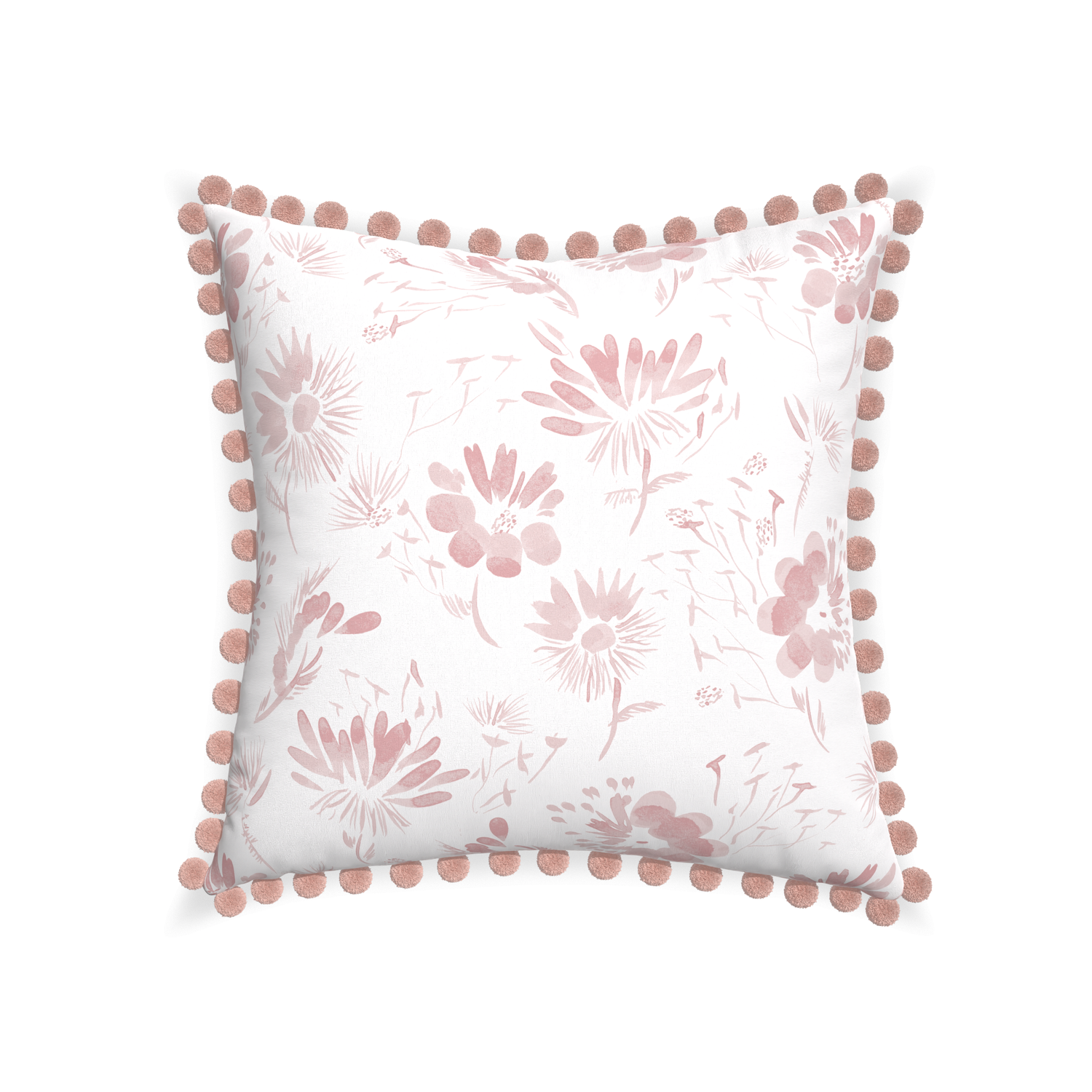 22-square blake custom pink floralpillow with rose pom pom on white background
