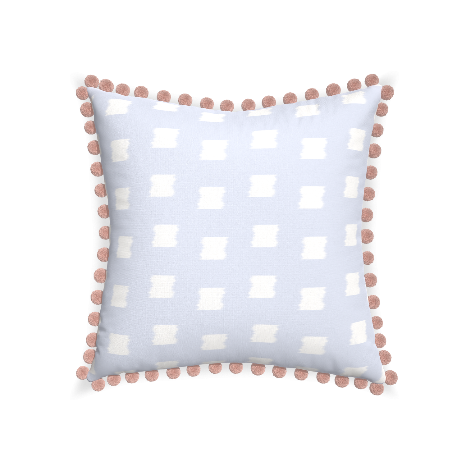 22-square denton custom sky blue patternpillow with rose pom pom on white background