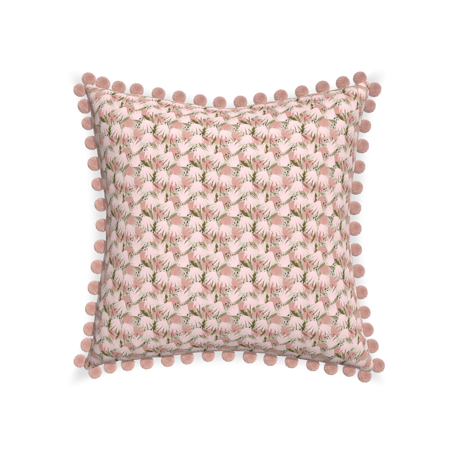 22-square eden pink custom pink floralpillow with rose pom pom on white background