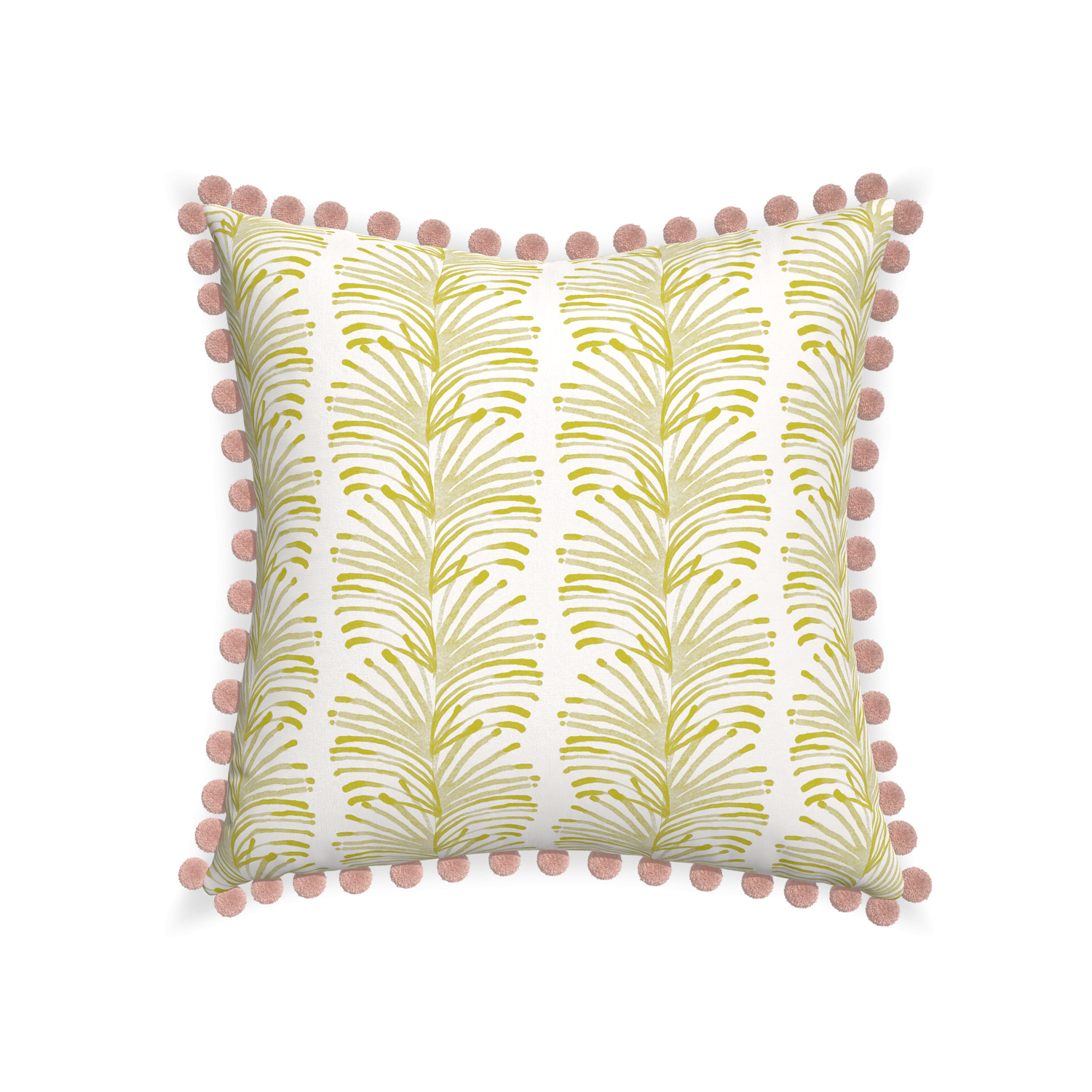 22-square emma chartreuse custom yellow stripe chartreusepillow with rose pom pom on white background