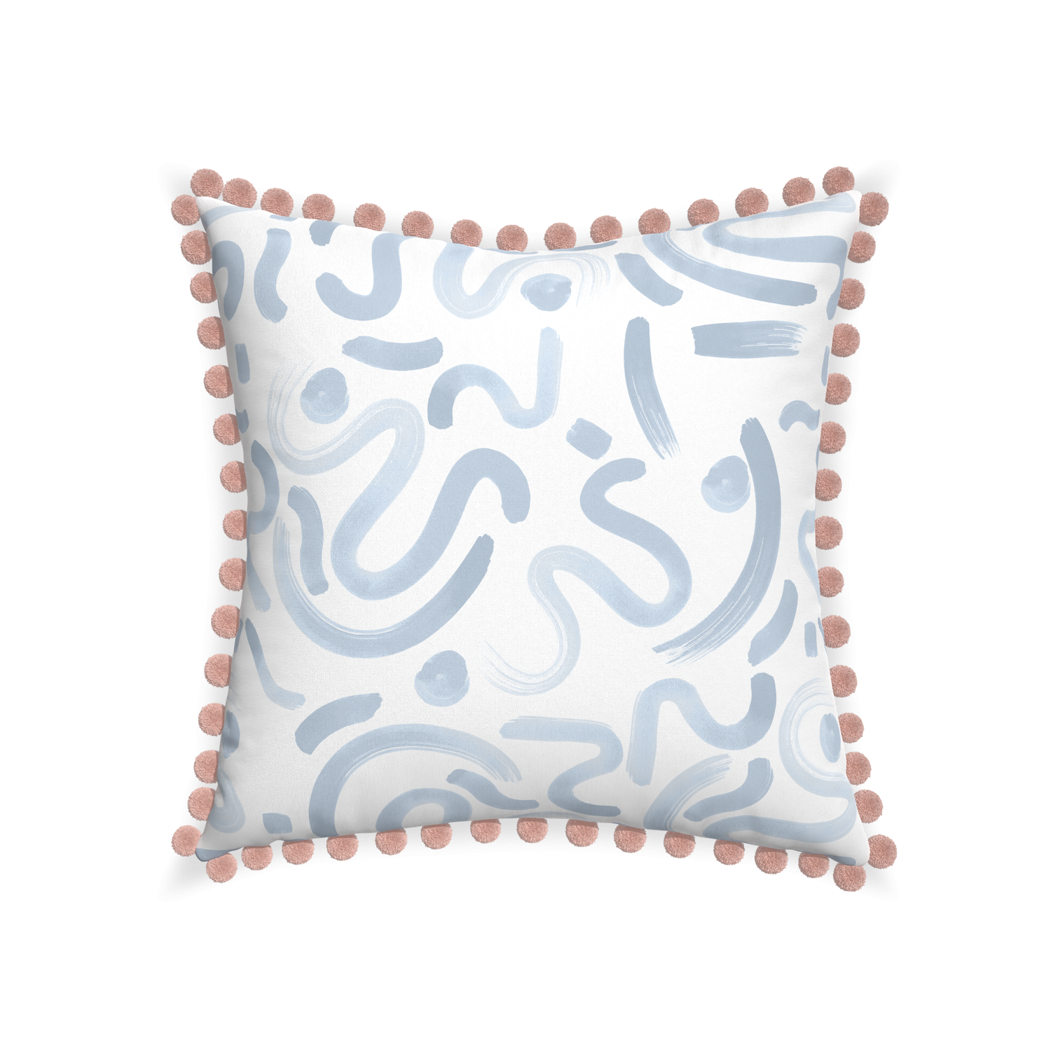 22-square hockney sky custom abstract sky bluepillow with rose pom pom on white background