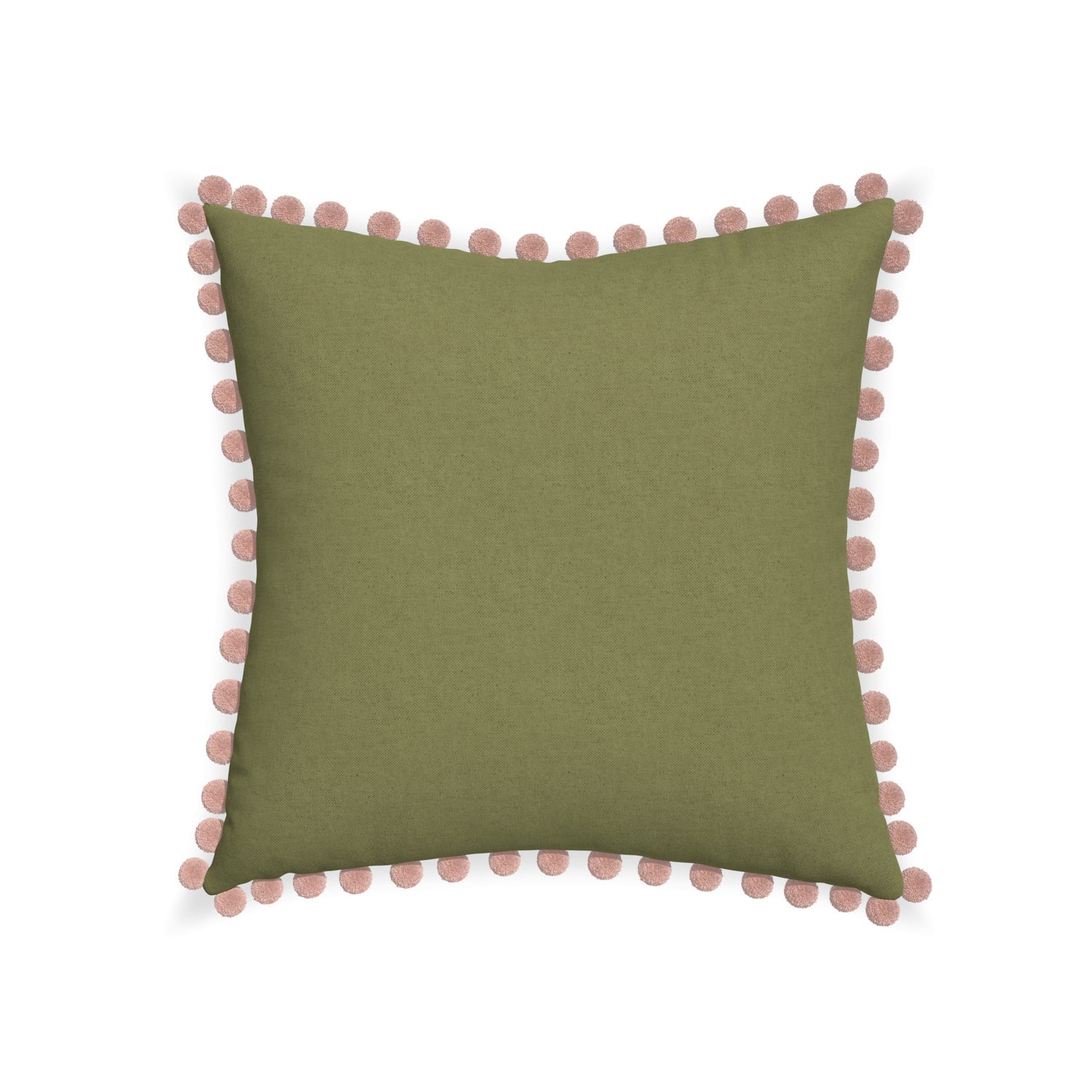 22-square moss custom moss greenpillow with rose pom pom on white background