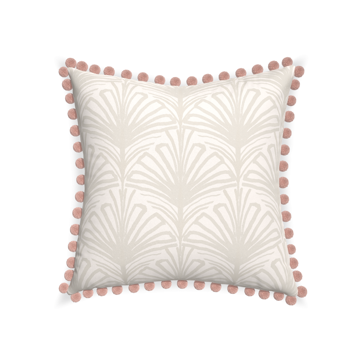 22-square suzy sand custom beige palmpillow with rose pom pom on white background