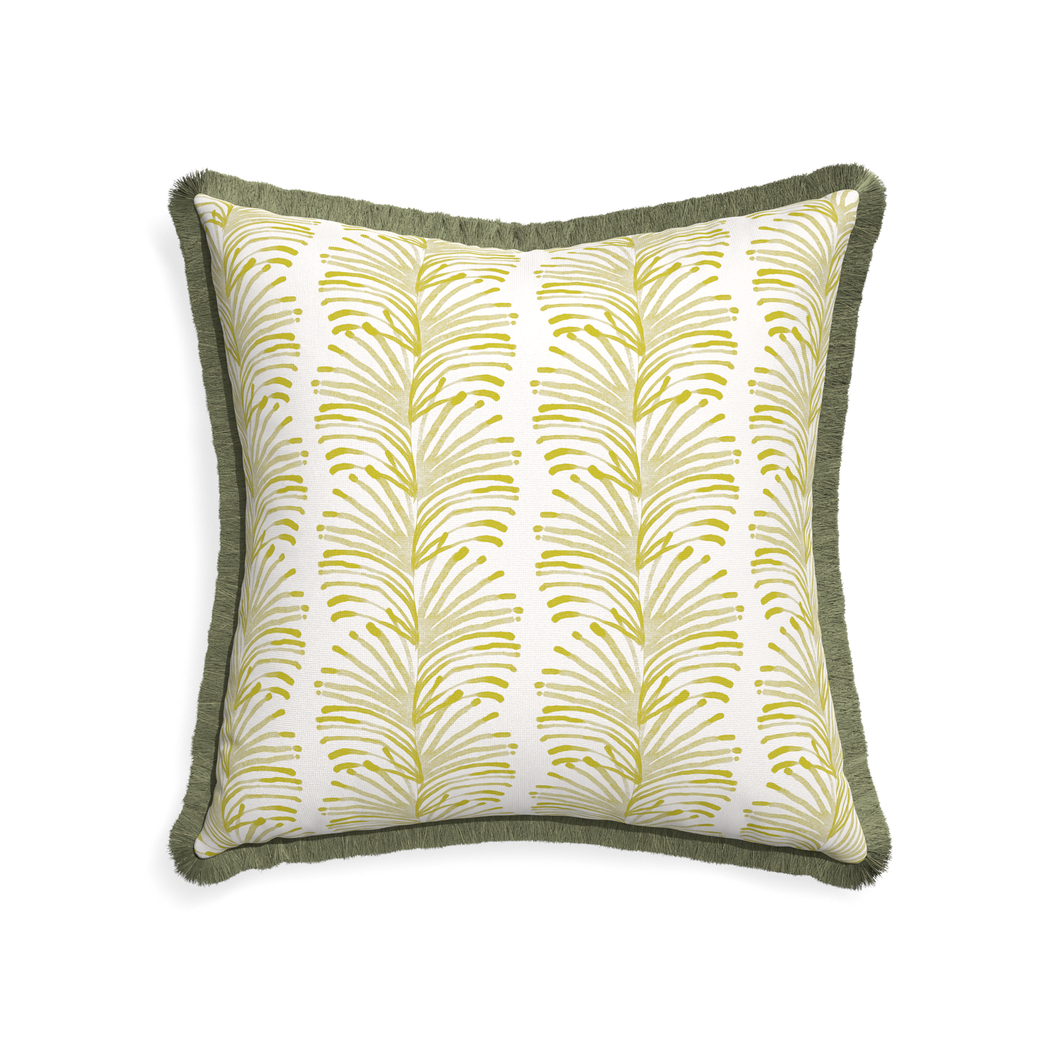 22-square emma chartreuse custom yellow stripe chartreusepillow with sage fringe on white background