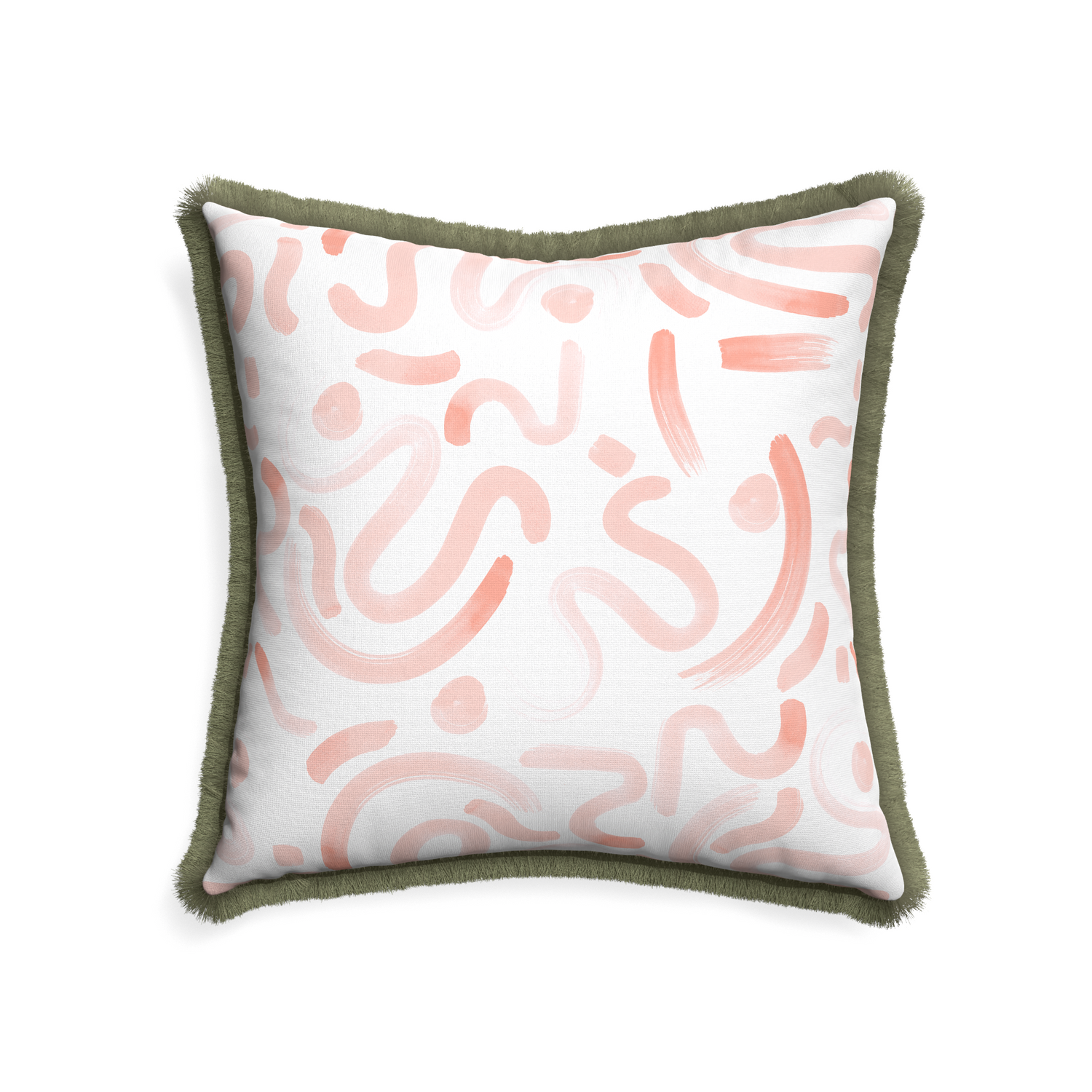22-square hockney pink custom pink graphicpillow with sage fringe on white background