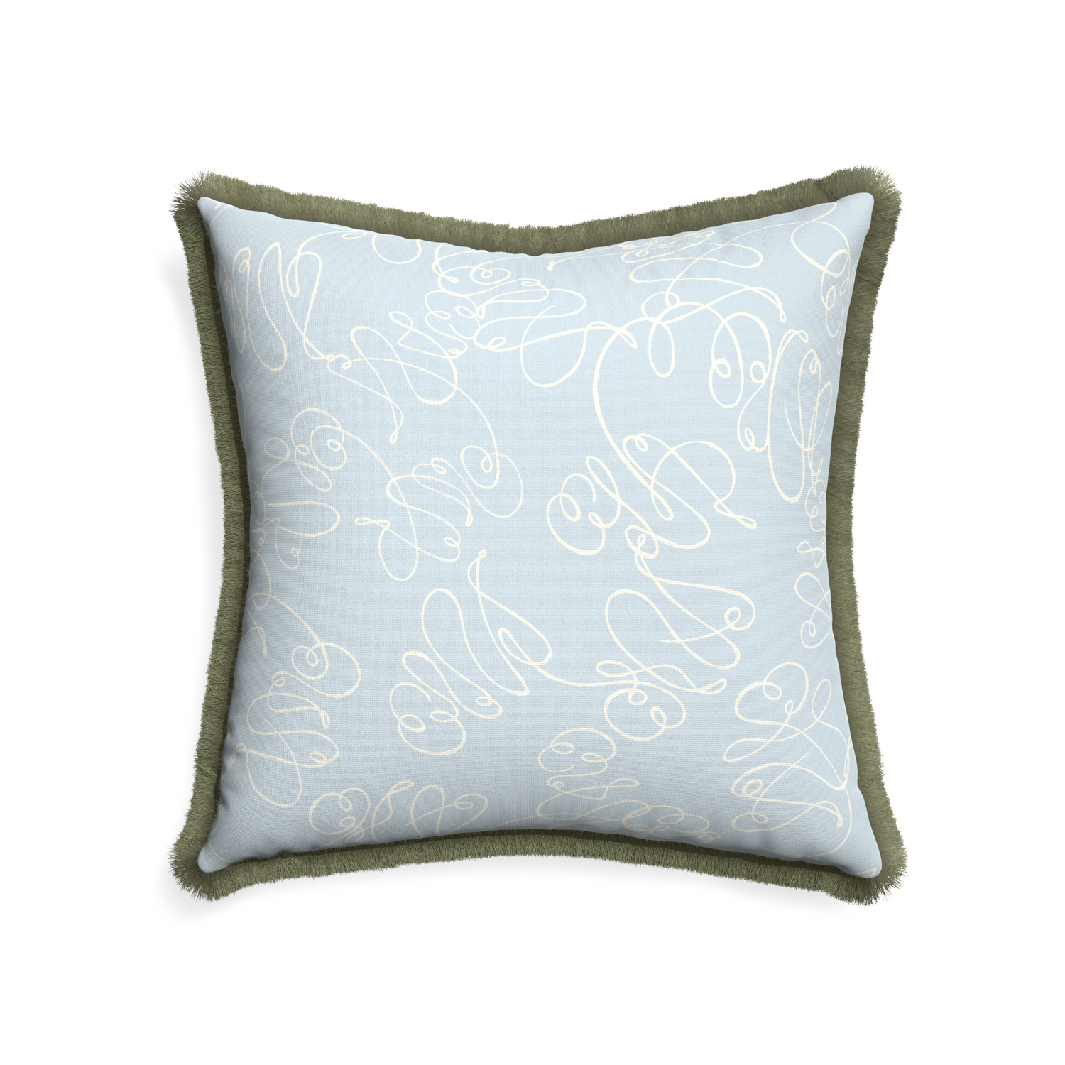 22-square mirabella custom powder blue abstractpillow with sage fringe on white background