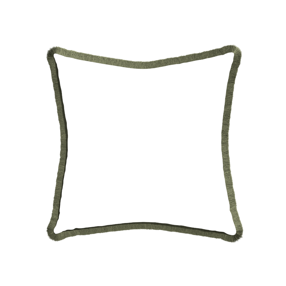 22-square ruby moss custom pillow with sage fringe on white background