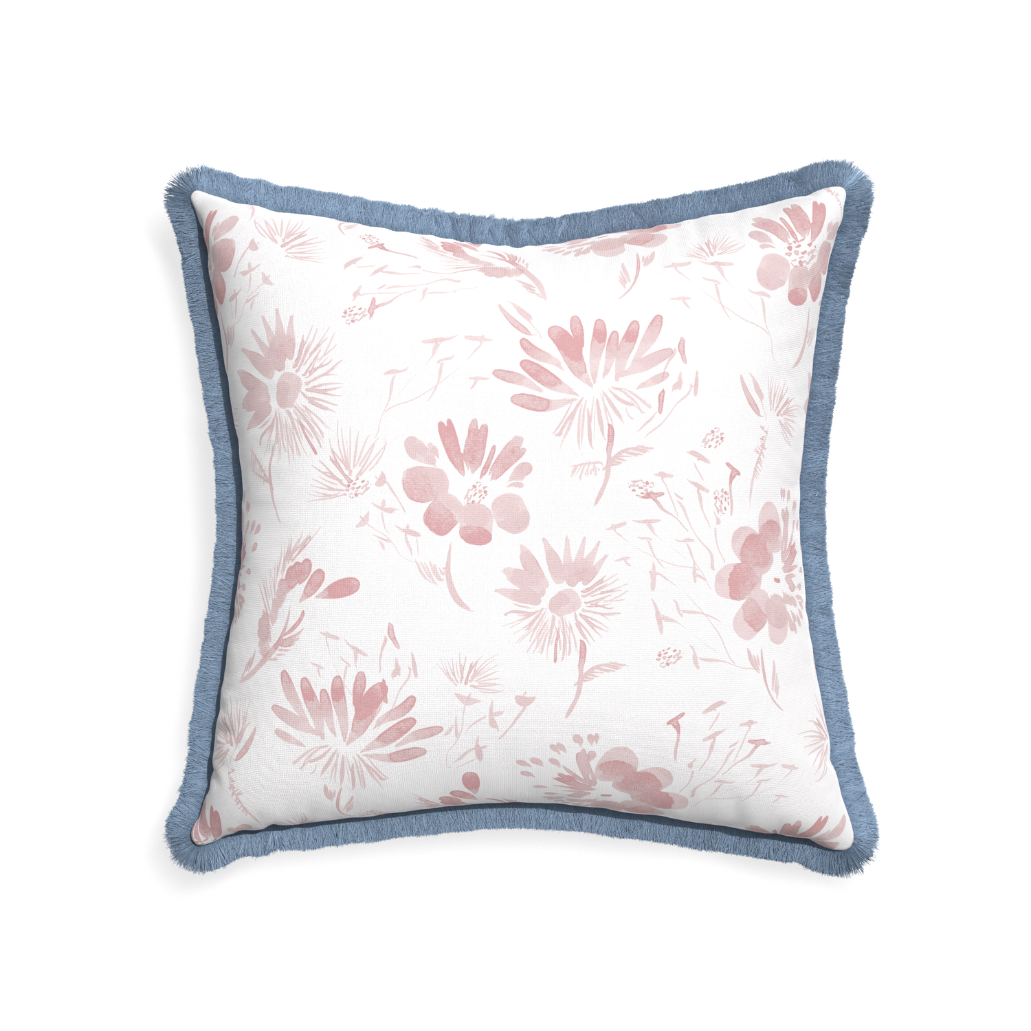 22-square blake custom pink floralpillow with sky fringe on white background