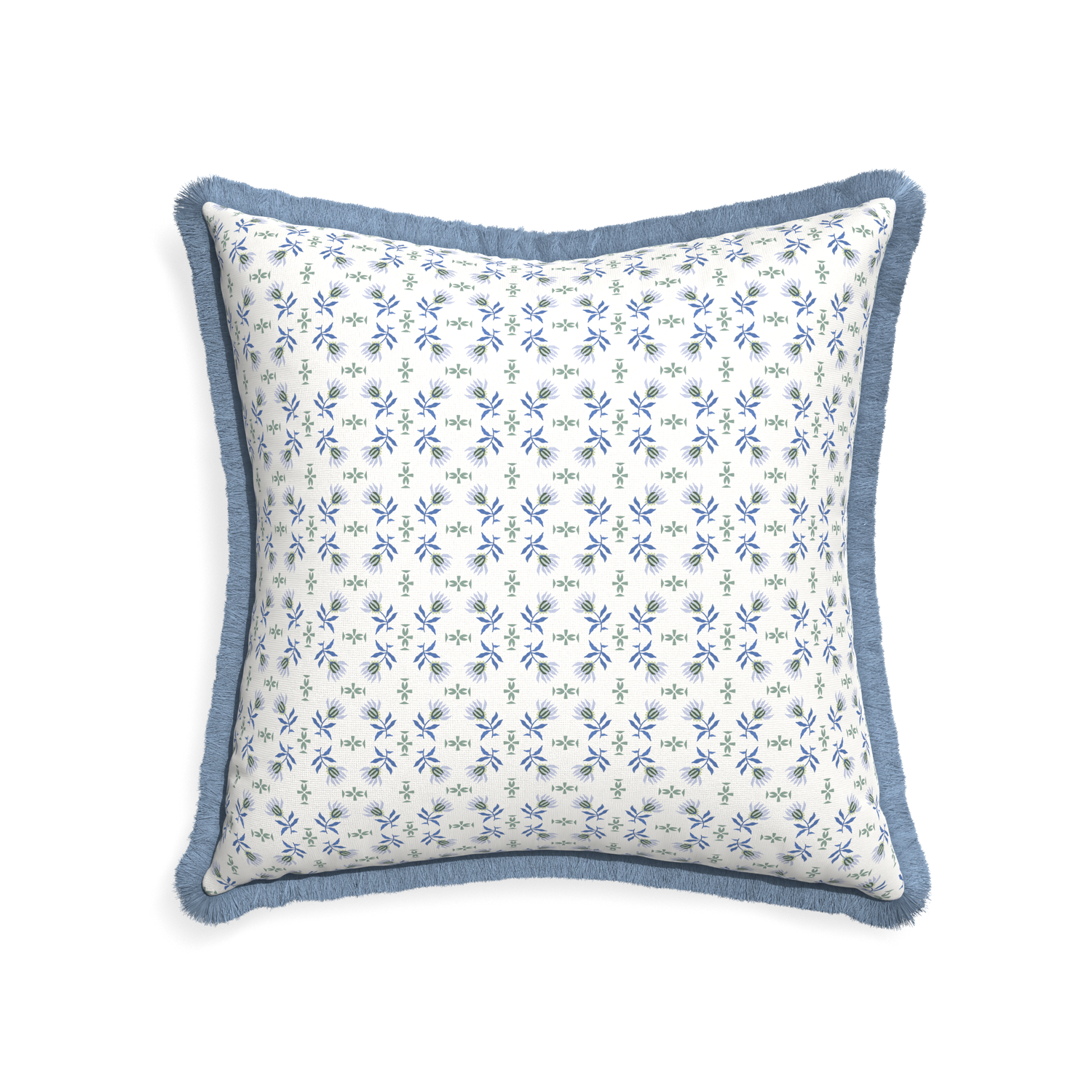 22-square lee custom blue & green floralpillow with sky fringe on white background
