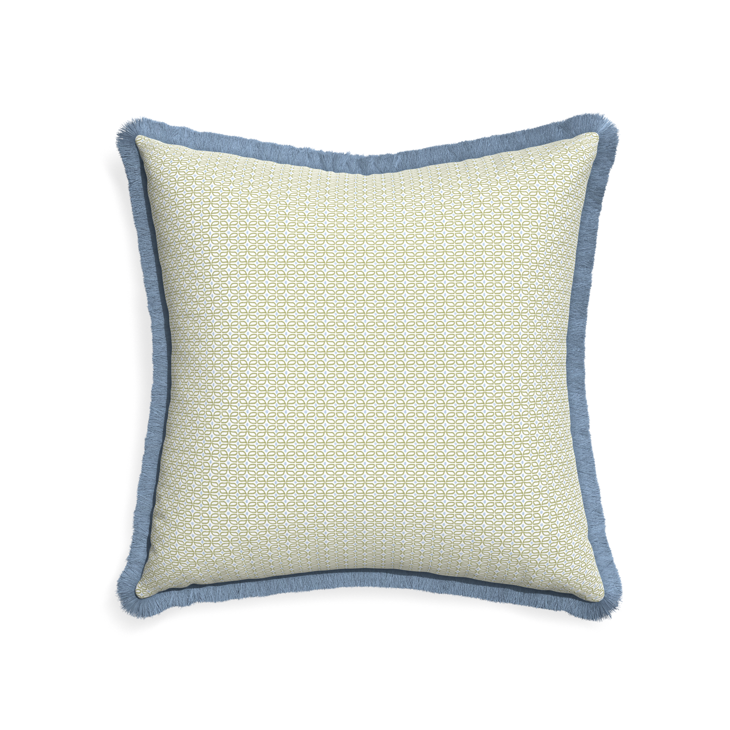 22-square loomi moss custom moss green geometricpillow with sky fringe on white background