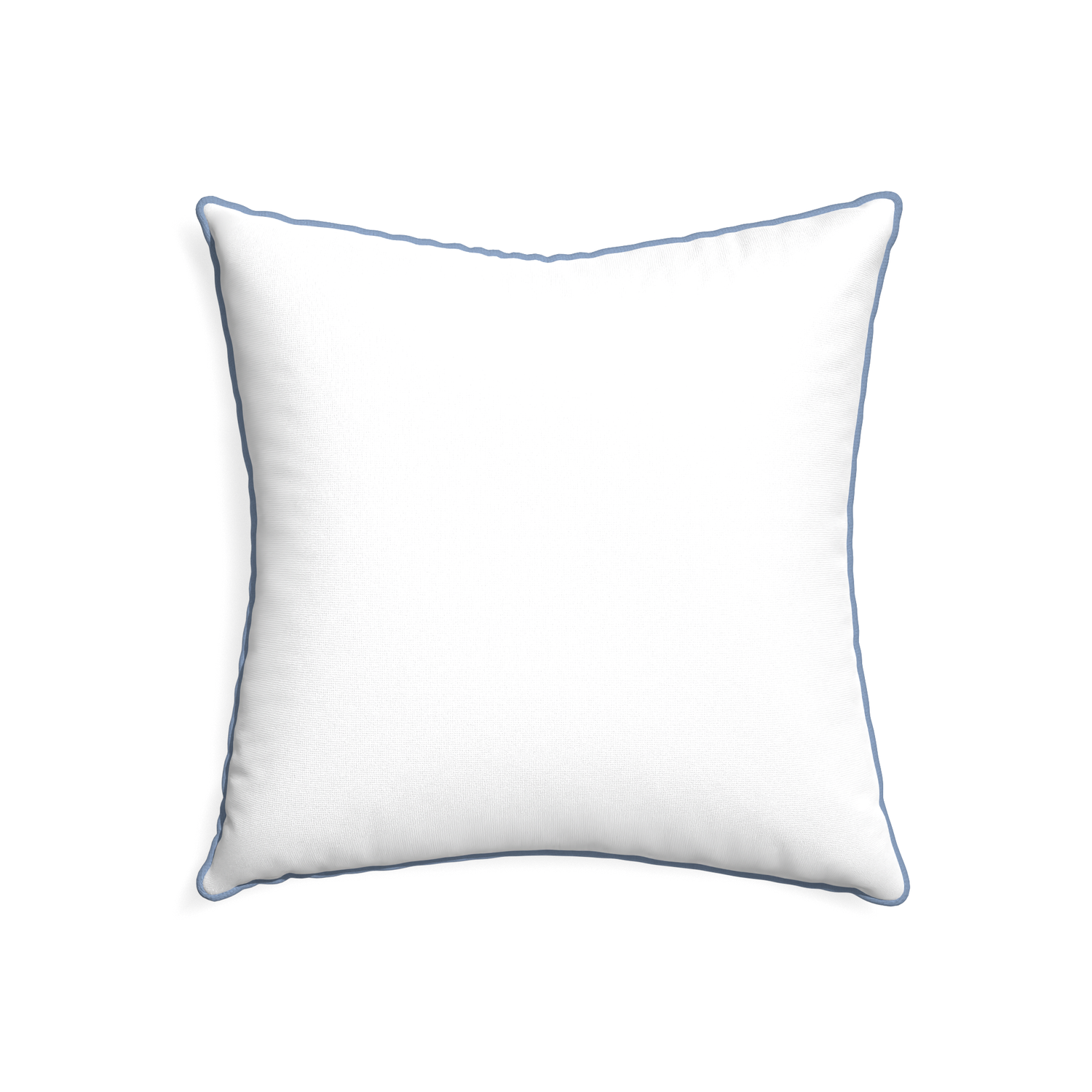 22-square snow custom white cottonpillow with sky piping on white background