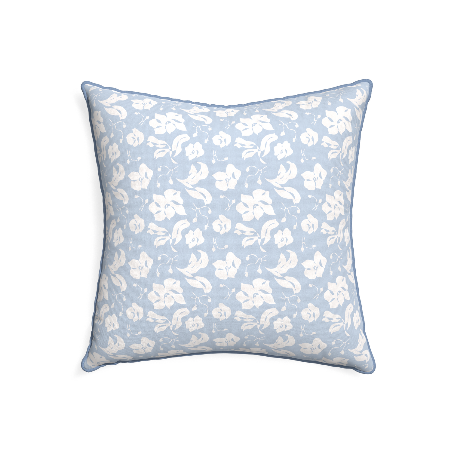 22-square georgia custom cornflower blue floralpillow with sky piping on white background