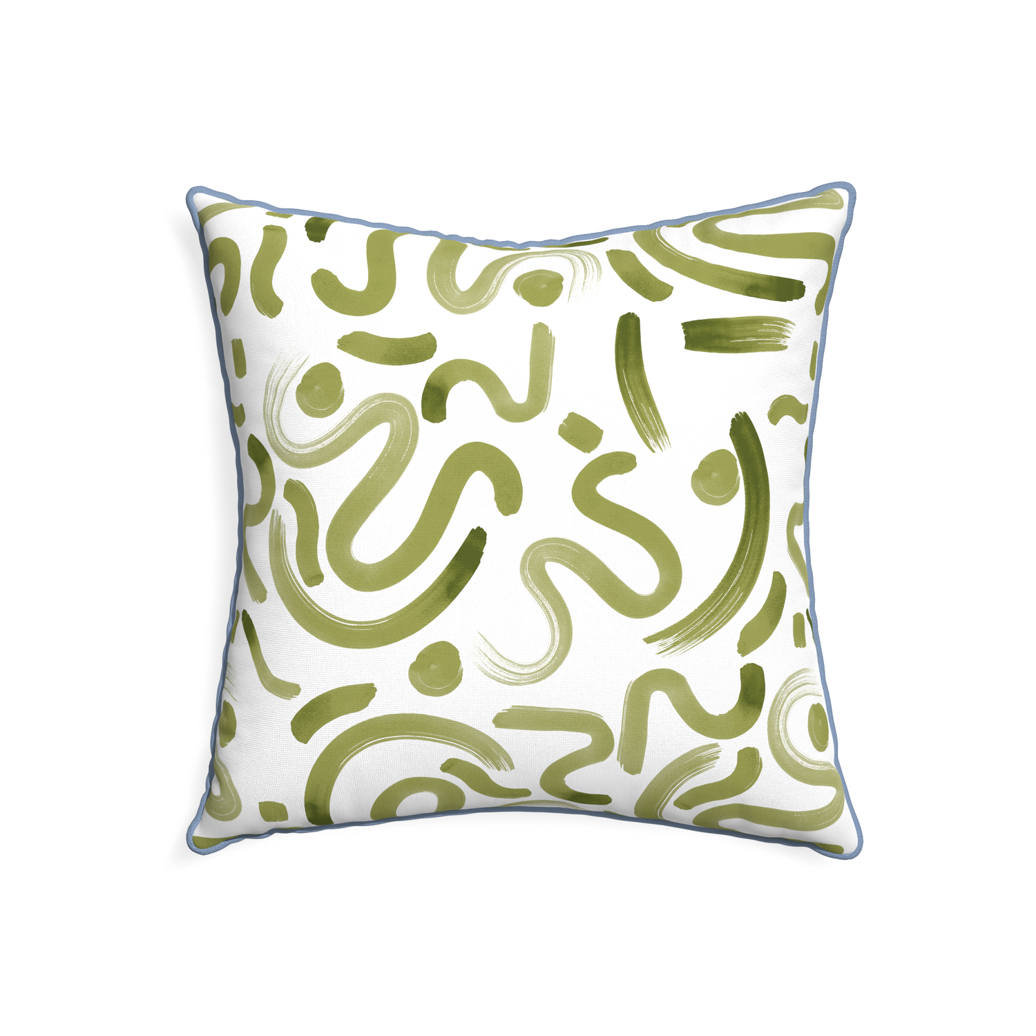 22-square hockney moss custom moss greenpillow with sky piping on white background