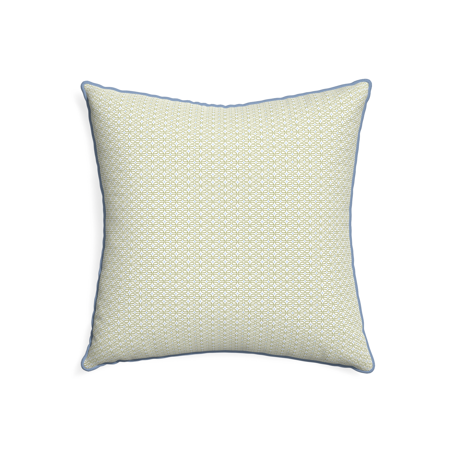 22-square loomi moss custom moss green geometricpillow with sky piping on white background