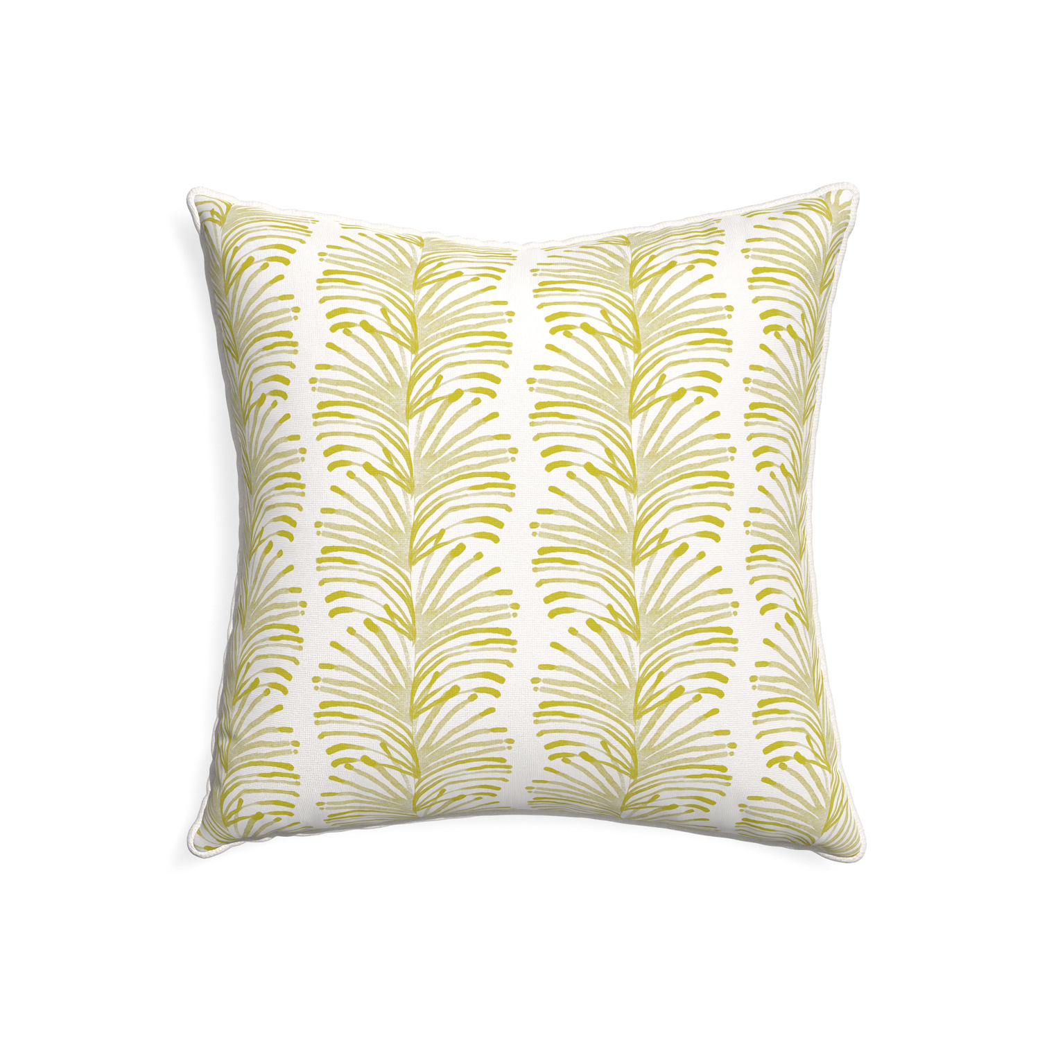 22-square emma chartreuse custom yellow stripe chartreusepillow with snow piping on white background