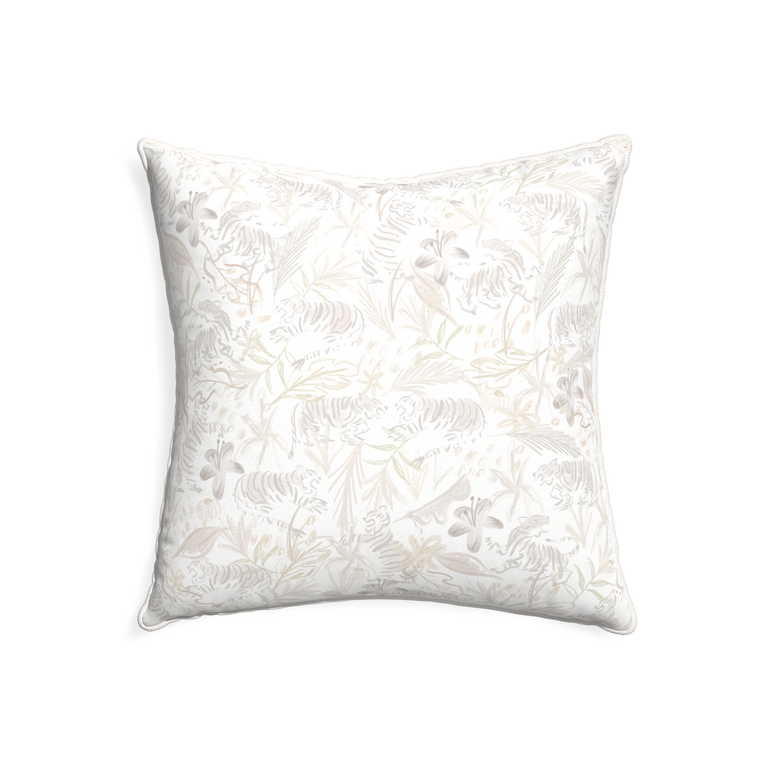 22-square frida sand custom beige chinoiserie tigerpillow with snow piping on white background