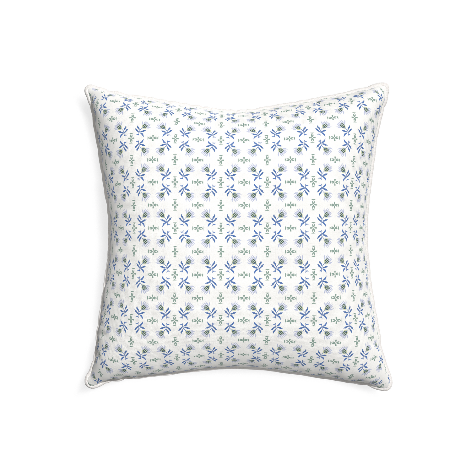 22-square lee custom blue & green floralpillow with snow piping on white background