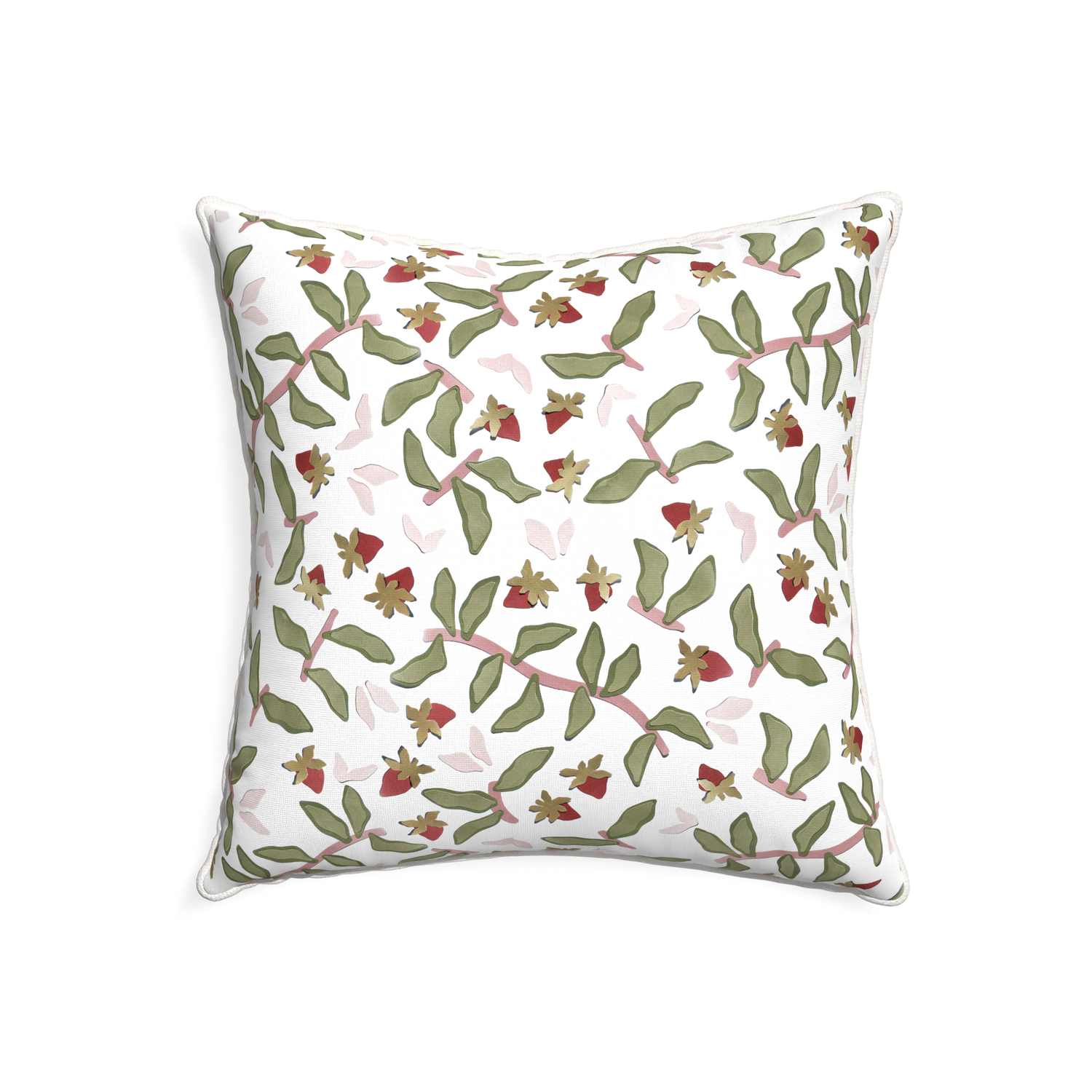 22-square nellie custom strawberry & botanicalpillow with snow piping on white background