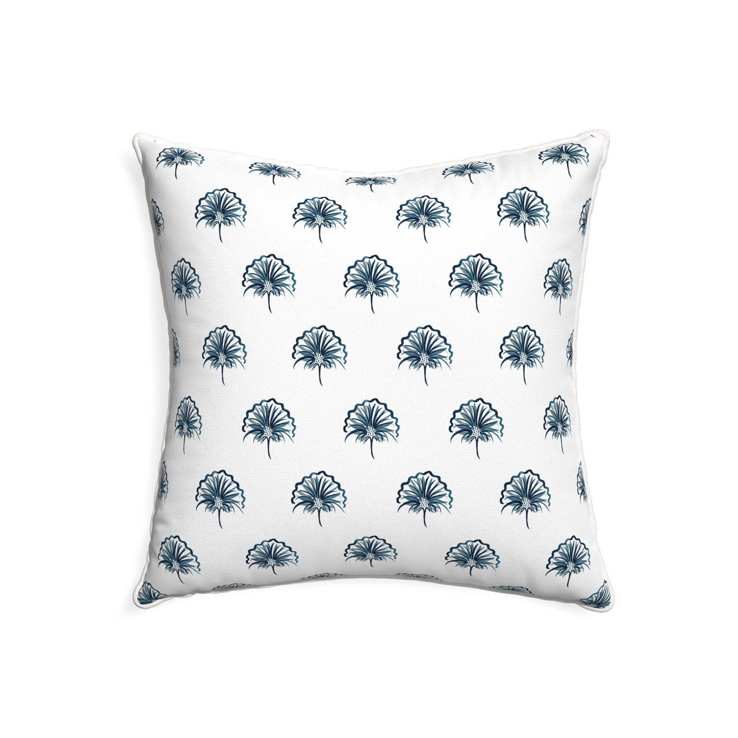 22-square penelope midnight custom floral navypillow with snow piping on white background