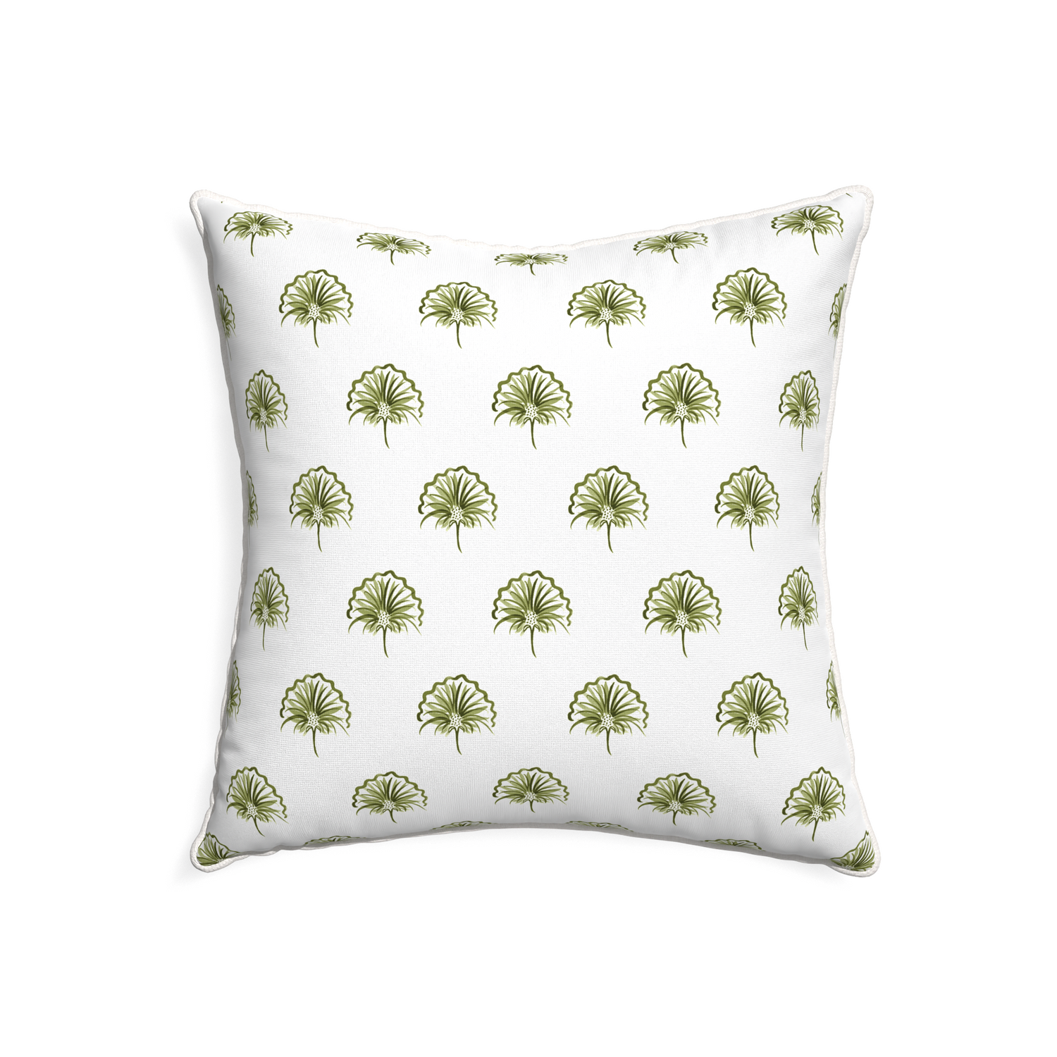 22-square penelope moss custom green floralpillow with snow piping on white background