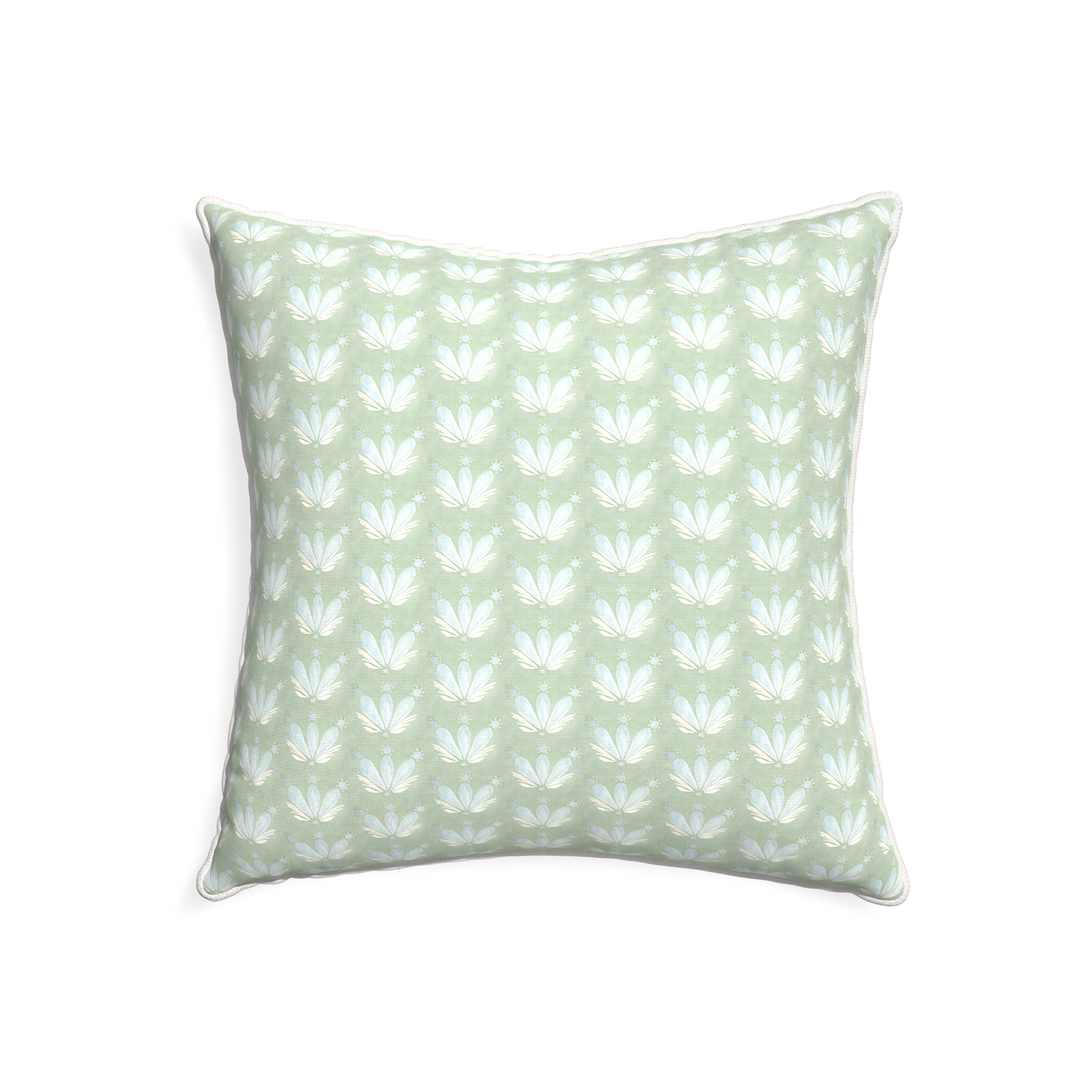 22-square serena sea salt custom blue & green floral drop repeatpillow with snow piping on white background