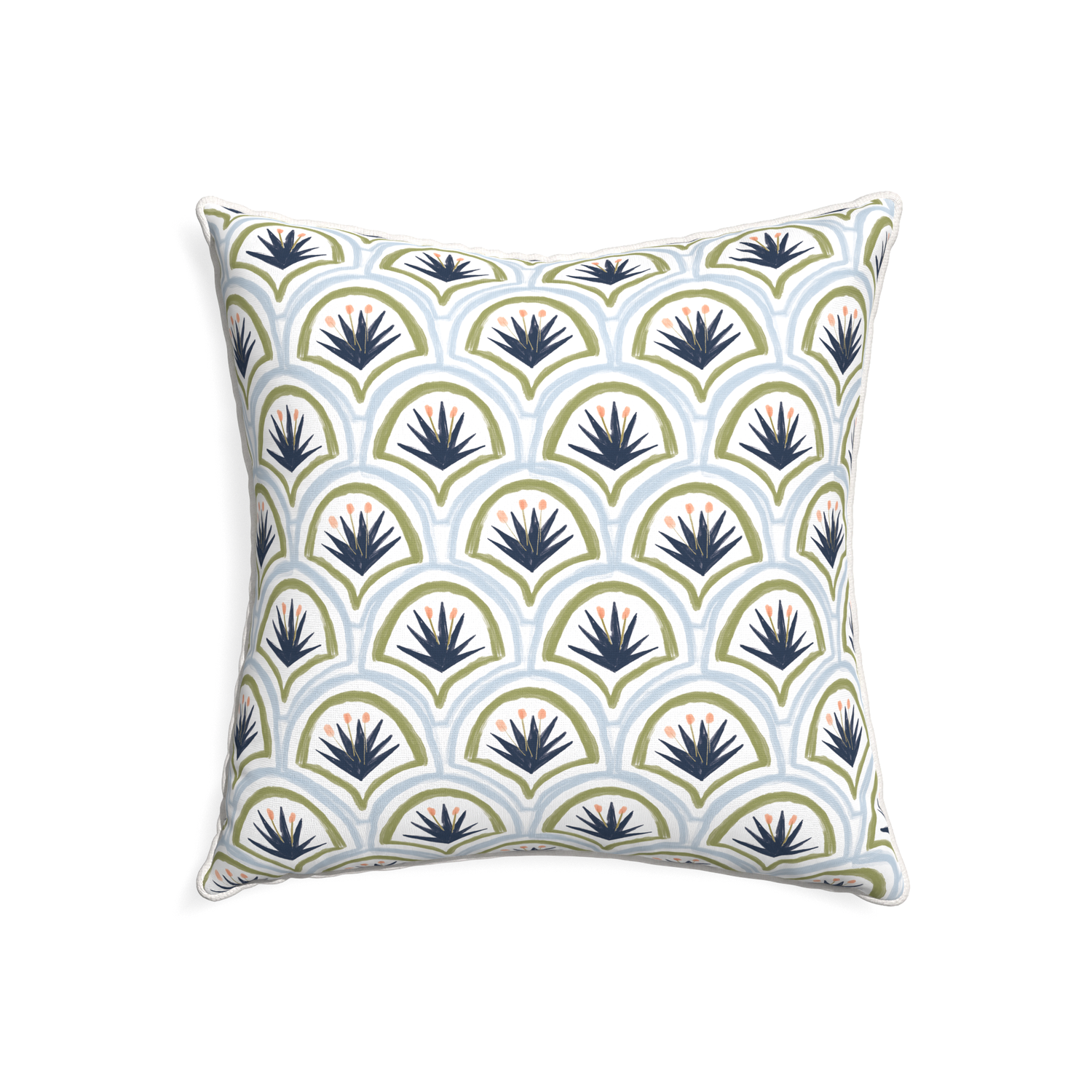 22-square thatcher midnight custom art deco palm patternpillow with snow piping on white background