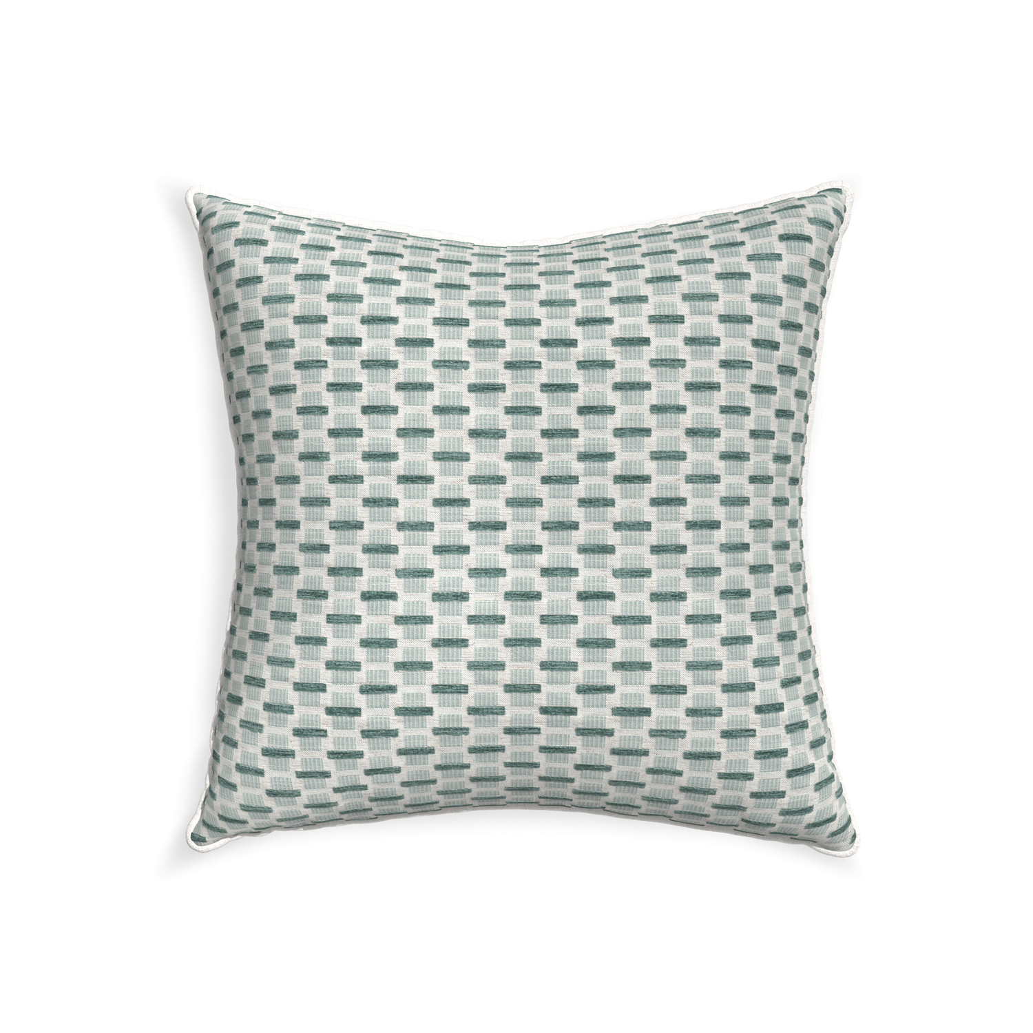 22-square willow mint custom green geometric chenillepillow with snow piping on white background
