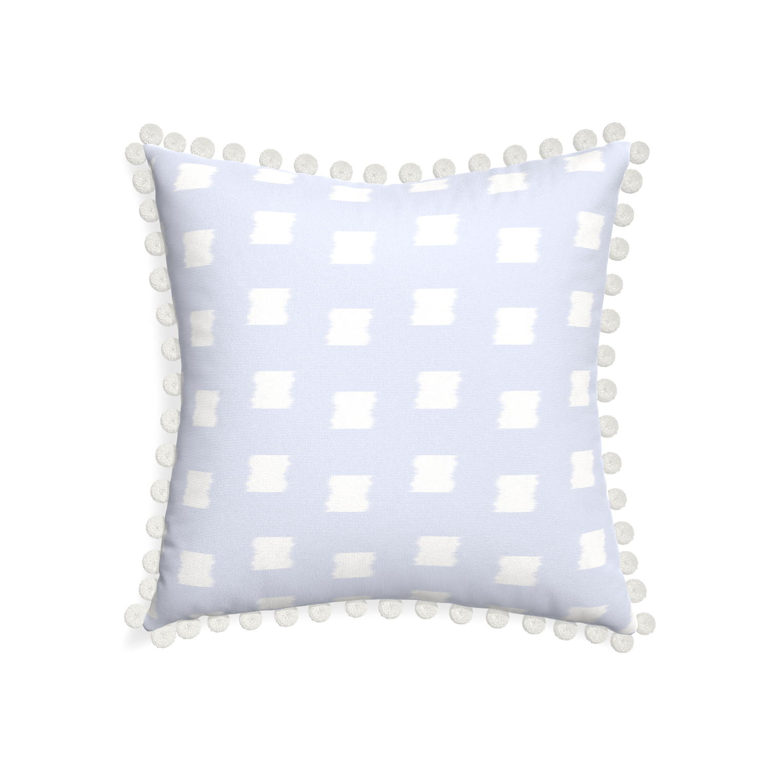 22-square denton custom sky blue patternpillow with snow pom pom on white background