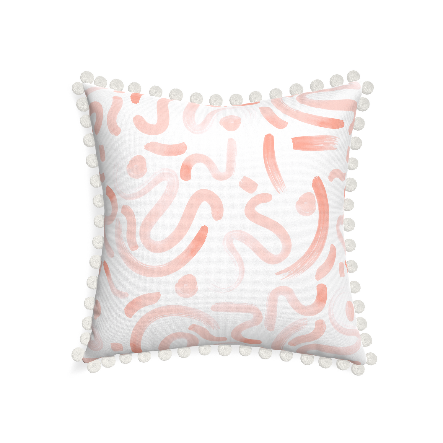 22-square hockney pink custom pink graphicpillow with snow pom pom on white background