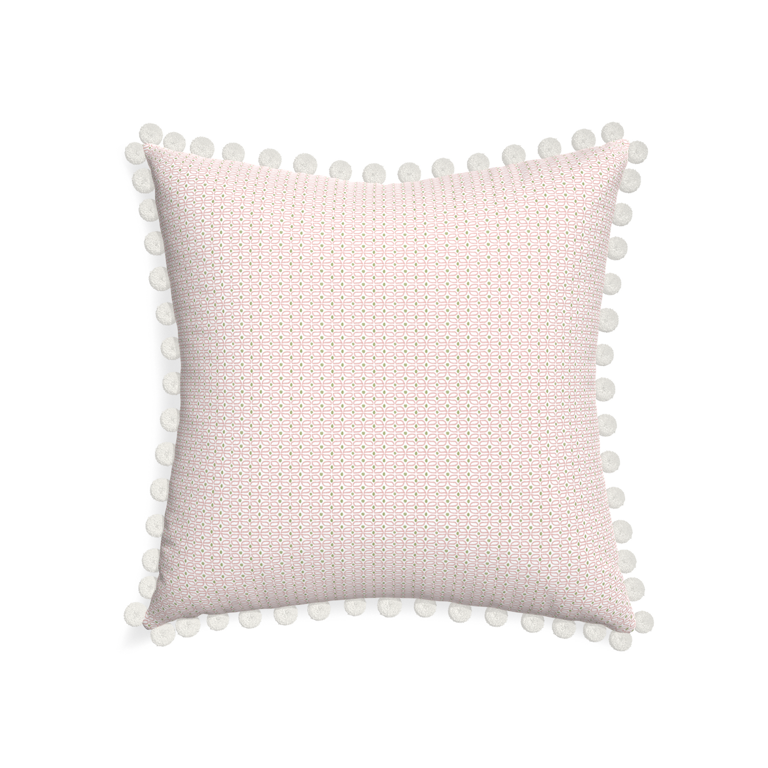 22-square loomi pink custom pink geometricpillow with snow pom pom on white background