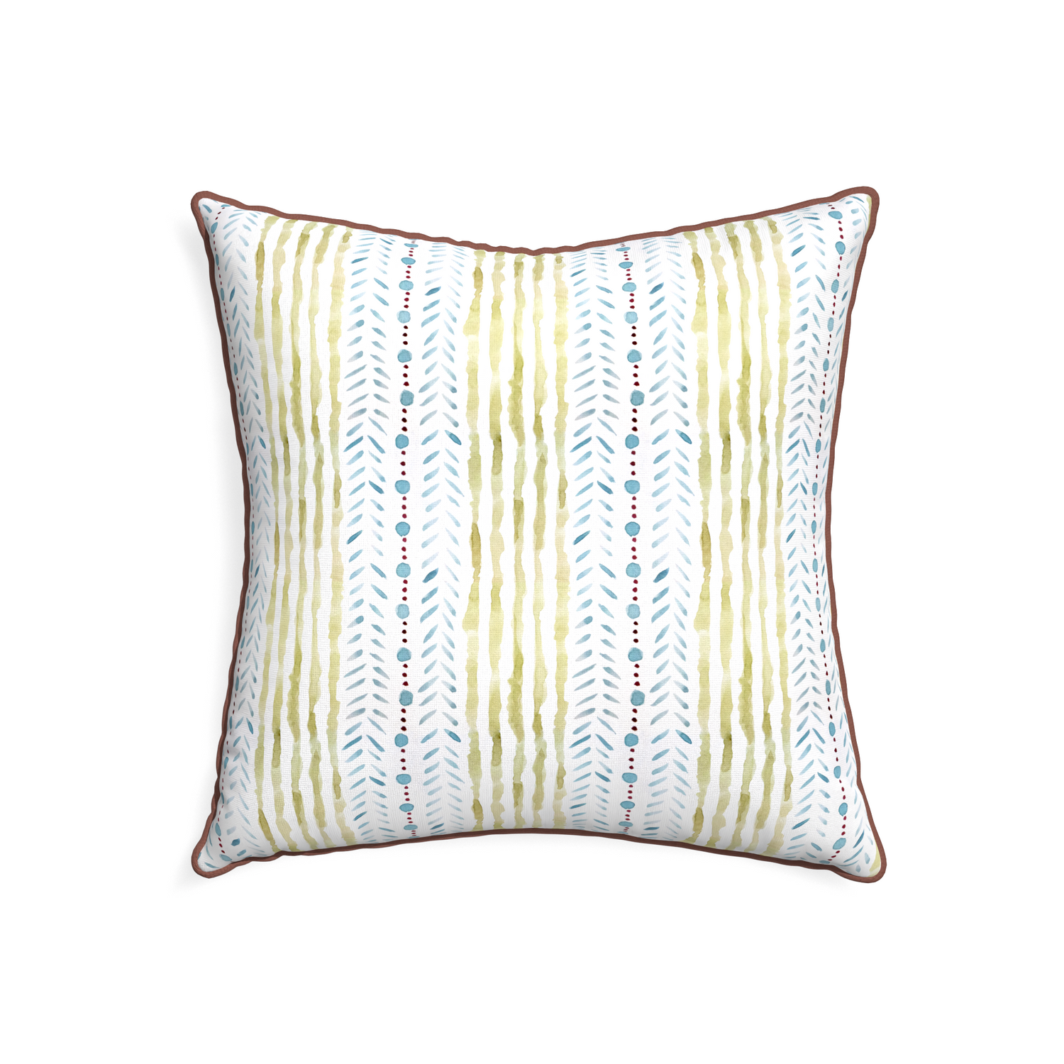 22-square julia custom blue & green stripedpillow with w piping on white background